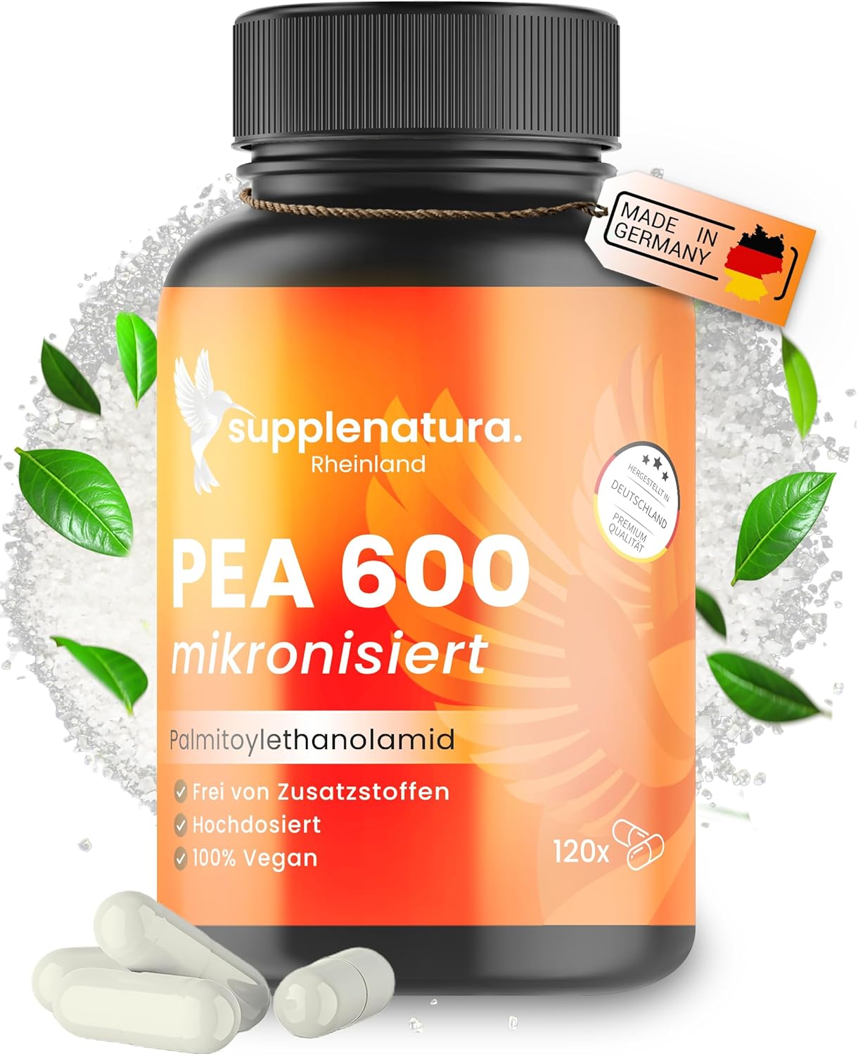 Detalle de PEA Kapseln | Mikronisiert 1200 mg Palmitoylethanolamid pro Tagesdosis – 120 Kapseln | 100% Pure Pea, laborgeprüft, hergestellt in Deutschland