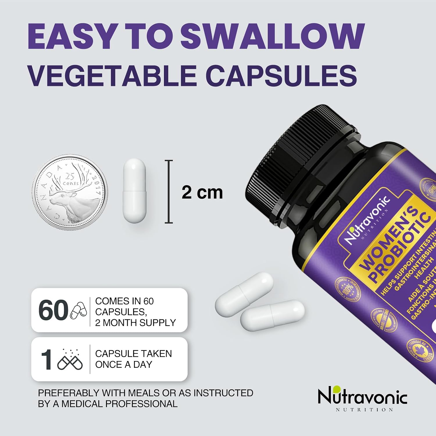 Detalle de Nutravonic Nutrition Probiotics for Women, 50 Billion CFU, 15 Strains, Delayed-Release Capsules
