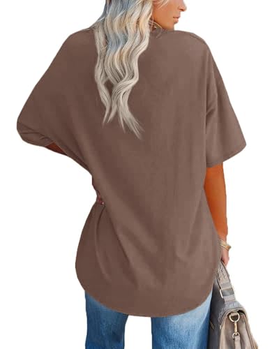 Detalle 2 de Ebifin T-shirt oversized femme – col en V, taille L, marron foncé
