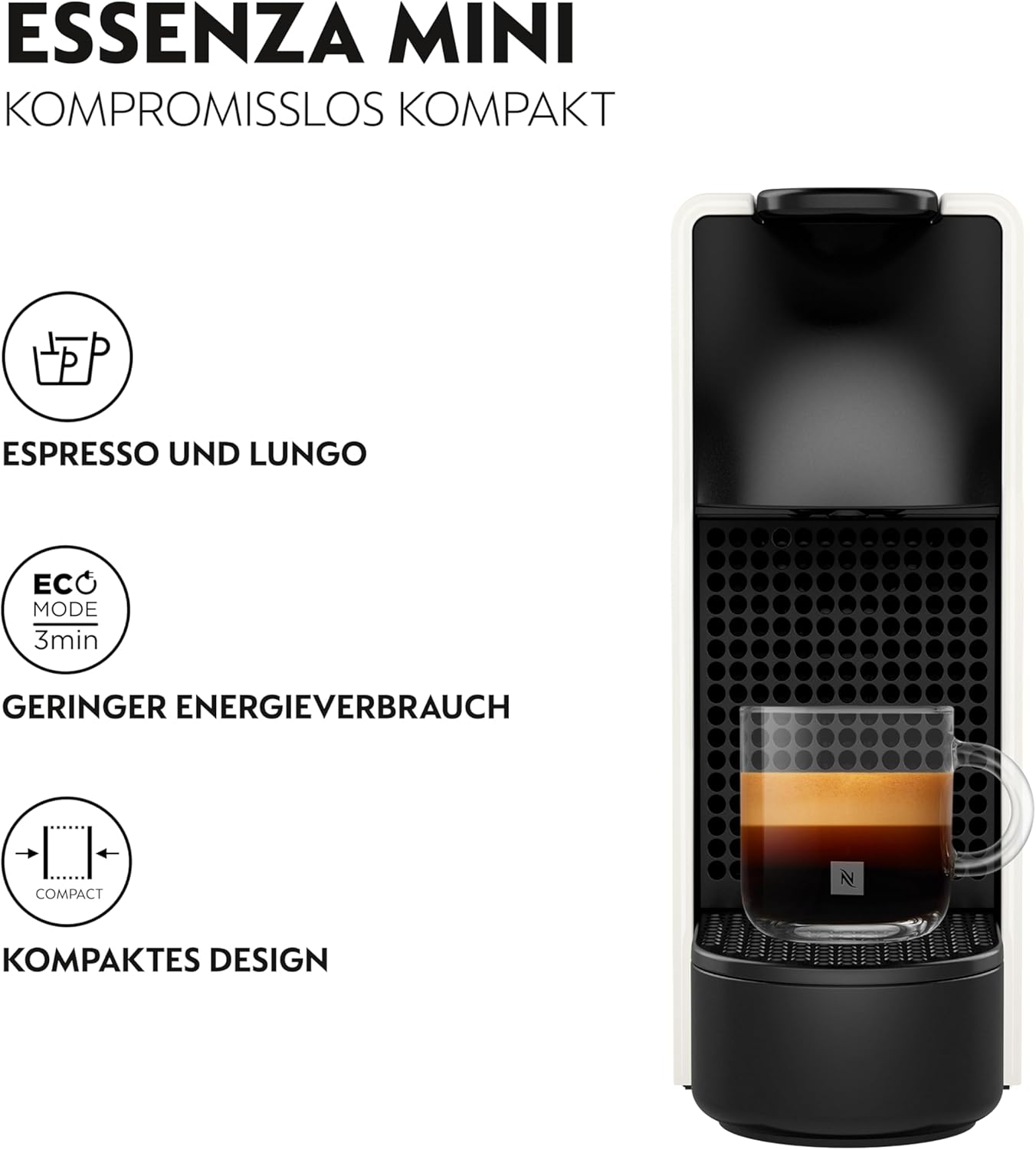 Thumbnail 1 de Krups Nespresso Essenza Mini XN1101 Kaffeekapselmaschine (weiß) für Espresso & Lungo