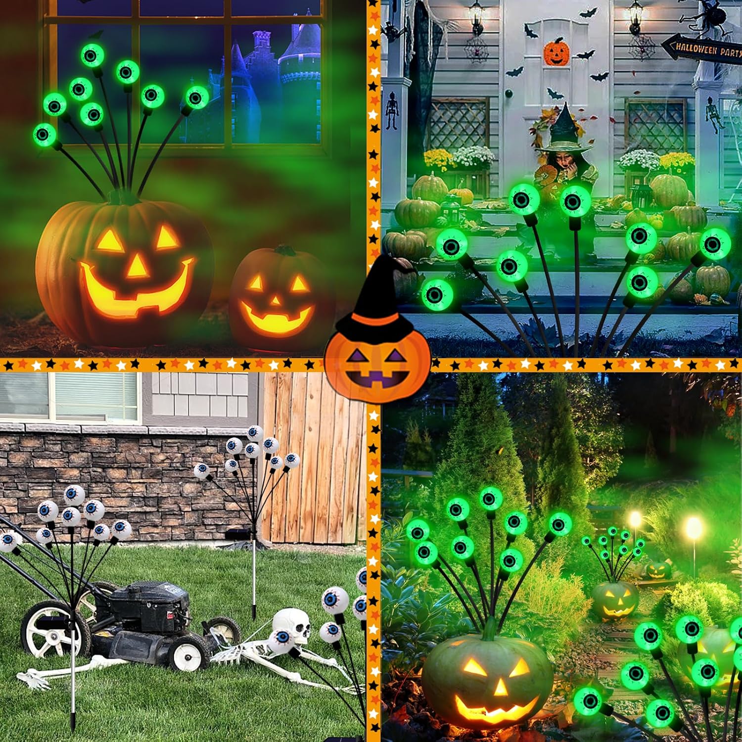 Detalle de KBG Solar Scary Eyeball Lights, 2-Pack Green Halloween Decor, 16 LEDs