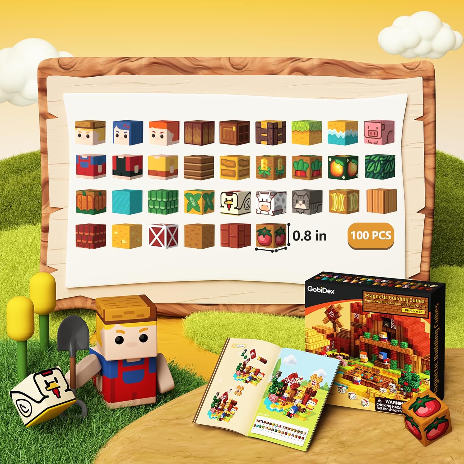 Detalle de idoot 100PCS Magnetic Building Blocks Set - Farm Theme for STEM & Montessori Learning