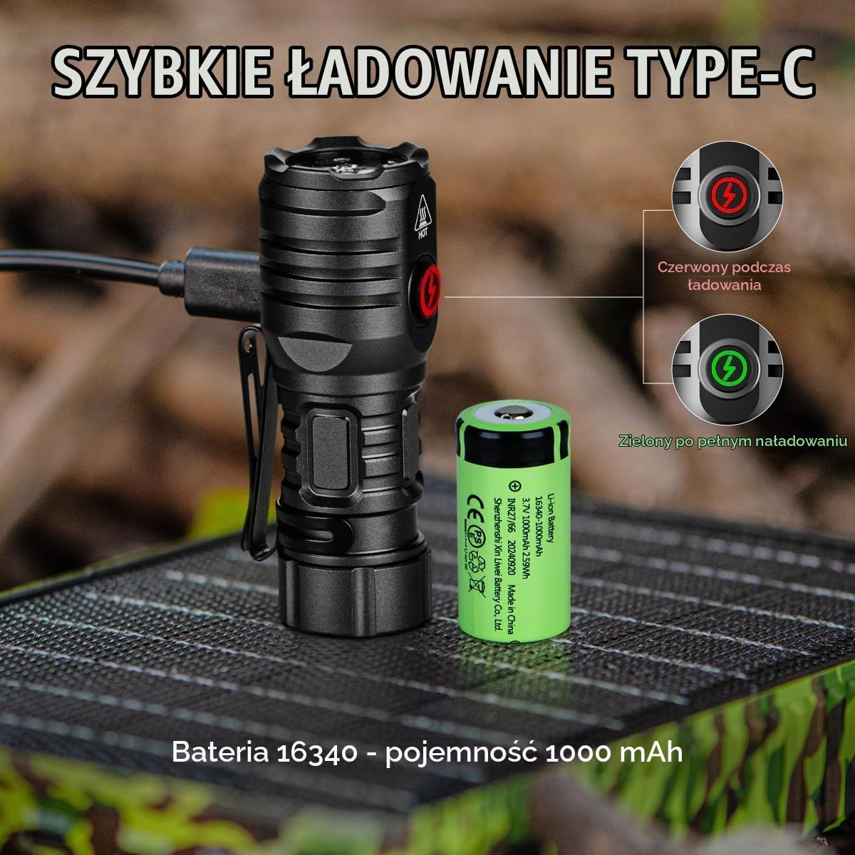 Detalle de Skylla latarka LED 6000 lm, ładowanie USB-C i 8 trybów świecenia