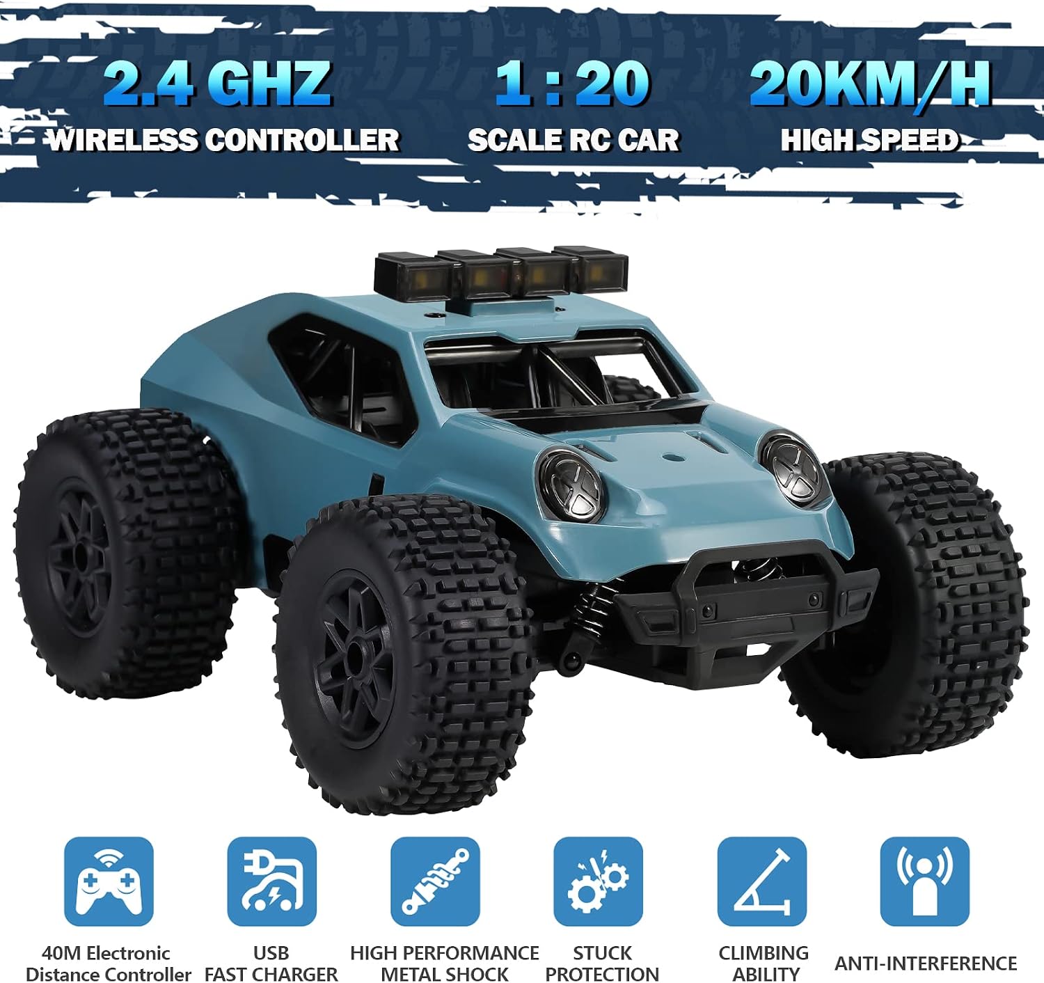 Thumbnail 1 de Kizeefun 8837 RC-monstertruck 1:20 met 2,4 GHz, led-koplampen en 2 accu’s