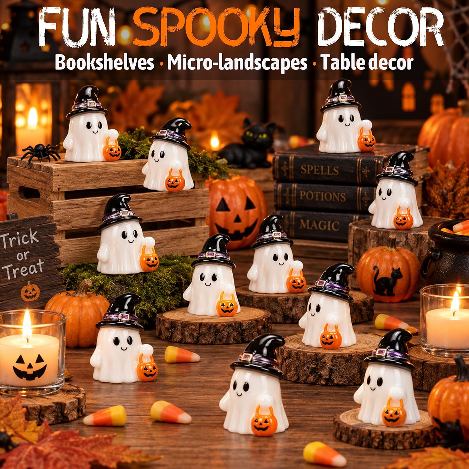 Detalle de 80-Piece Halloween Mini Resin Ghost Figurines with Witch Hats and Pumpkins