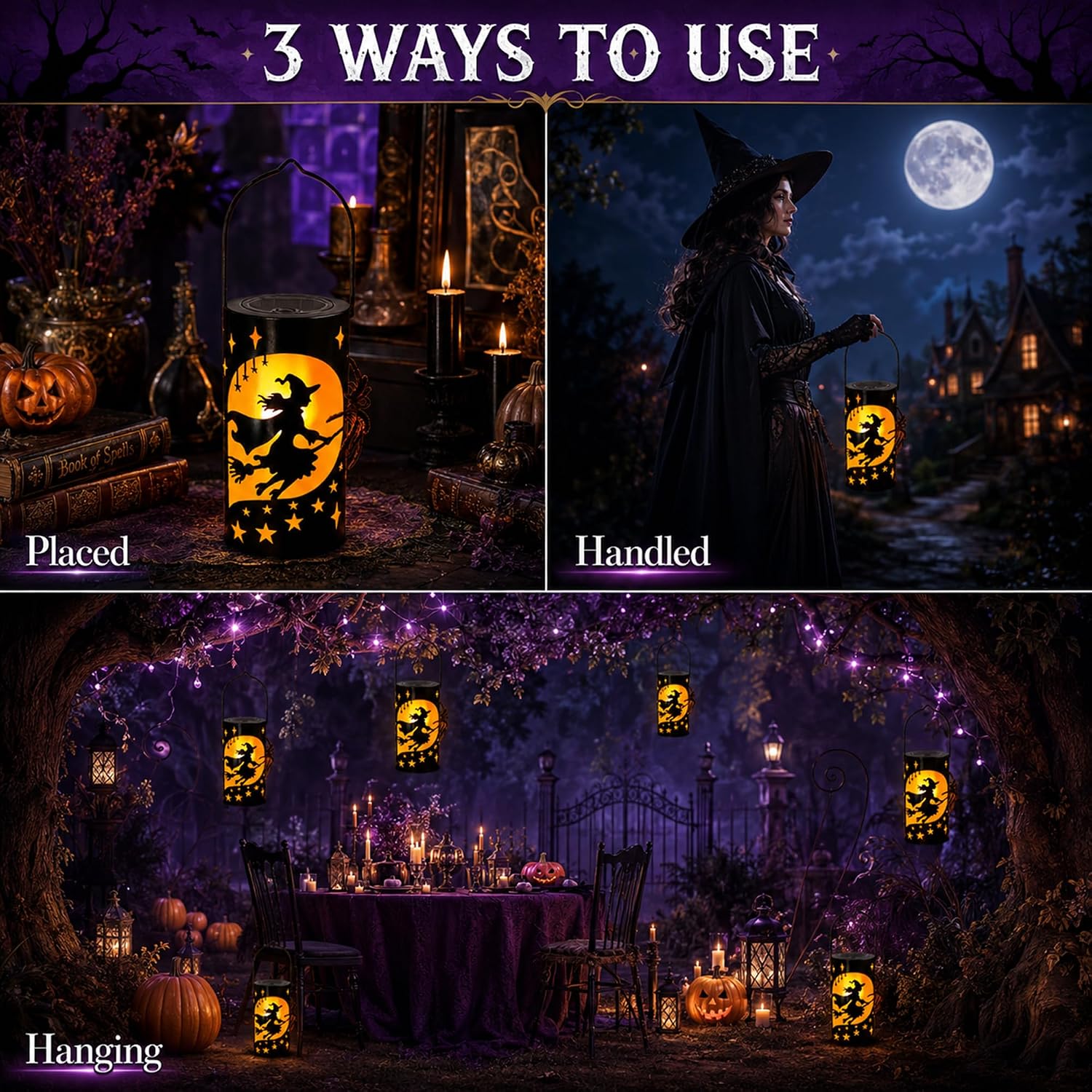 Detalle 2 de Mantunt SLANTN-HLW-WIC04 Solar Halloween Witch Lantern with Flickering Orange Flame