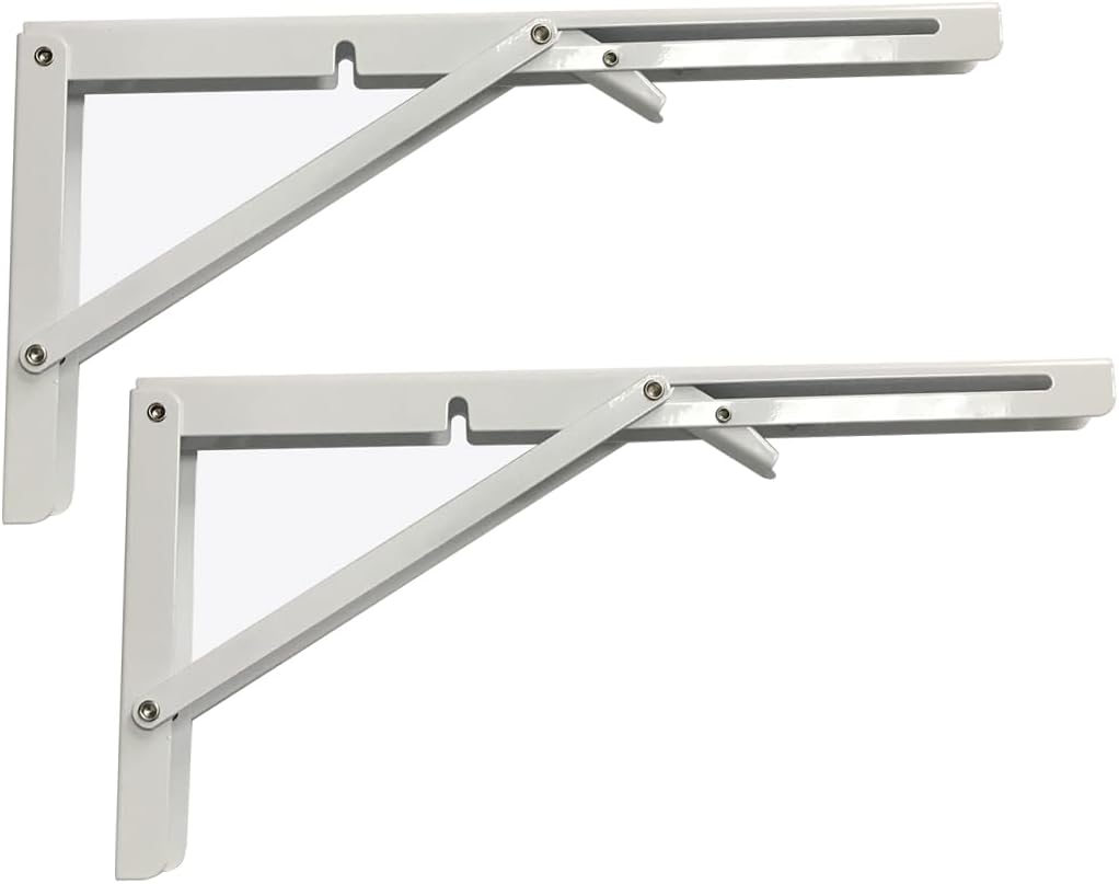 Detalle de MIKMAYTOO 8-Inch Folding Shelf Brackets, White Alloy Steel, 220 lb Max Load (2-Pack)
