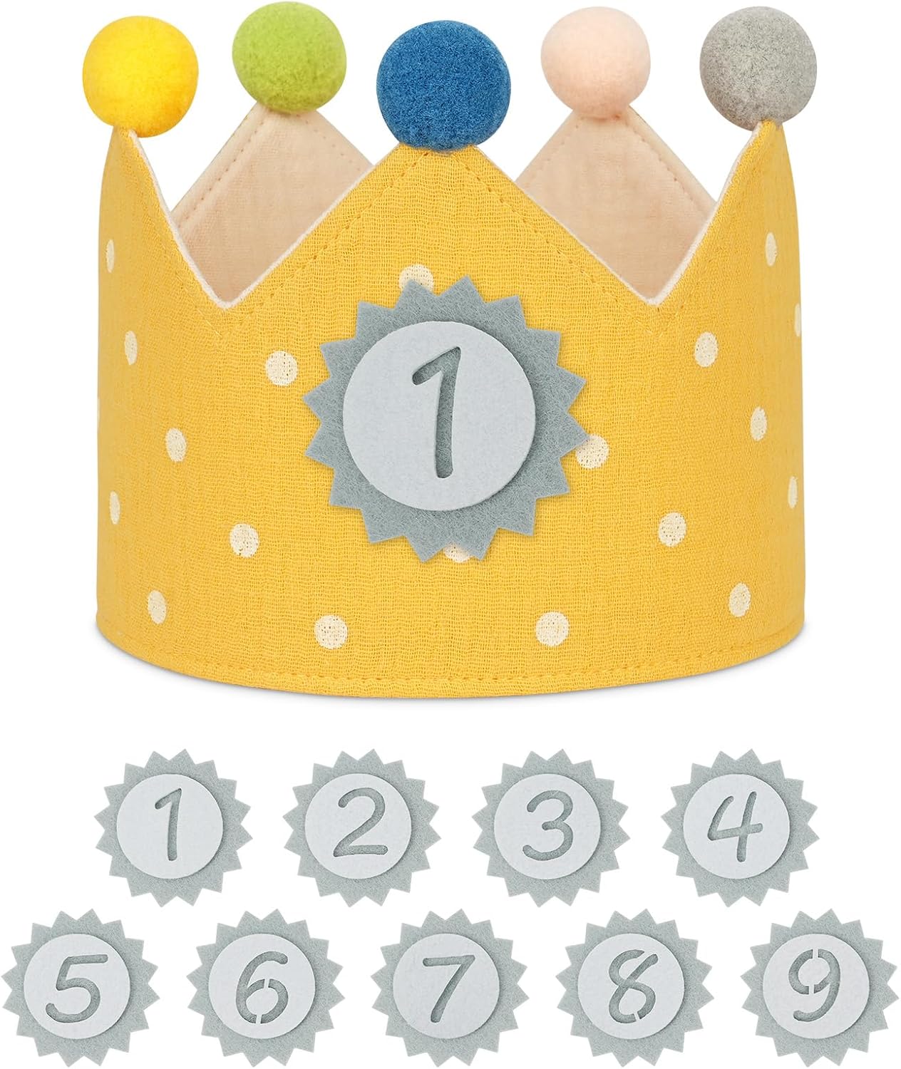 Detalle de URAQT Corona Cumpleaños para Infantil con Números Intercambiables (1–9) y Ajuste Personalizable