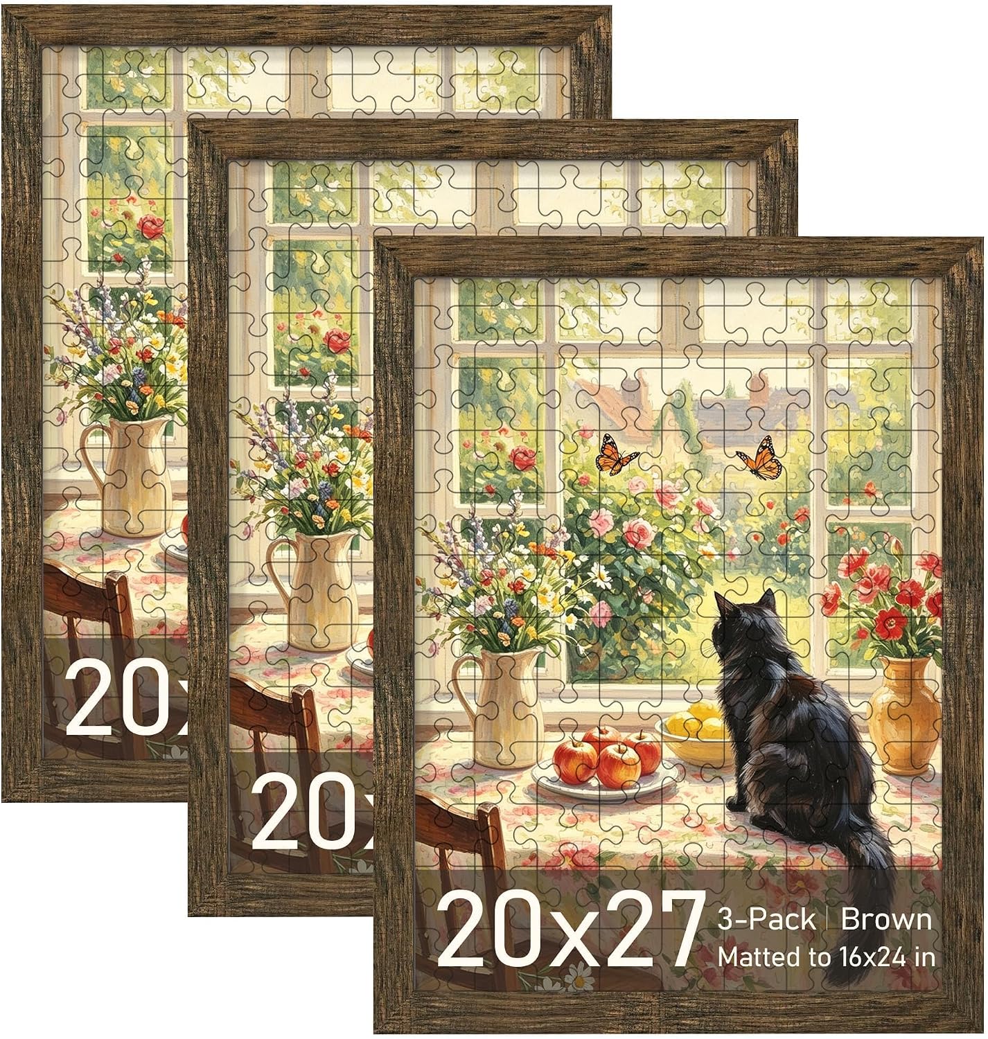 Detalle de Picrit 20x27 Picture Frame 3 Pack in Brown with Mat – Flexible Wall Display