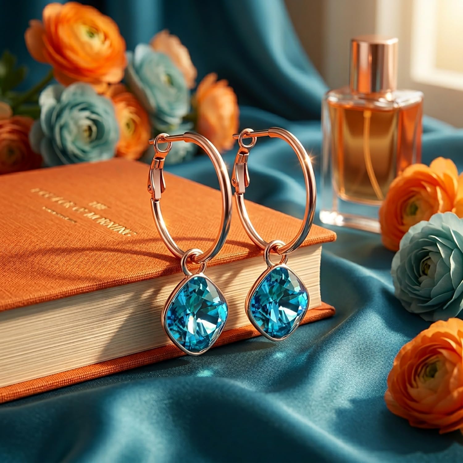 Detalle de Rosegold Creolen Charm Anhänger 925 Sterling – Nobel Schmuck
