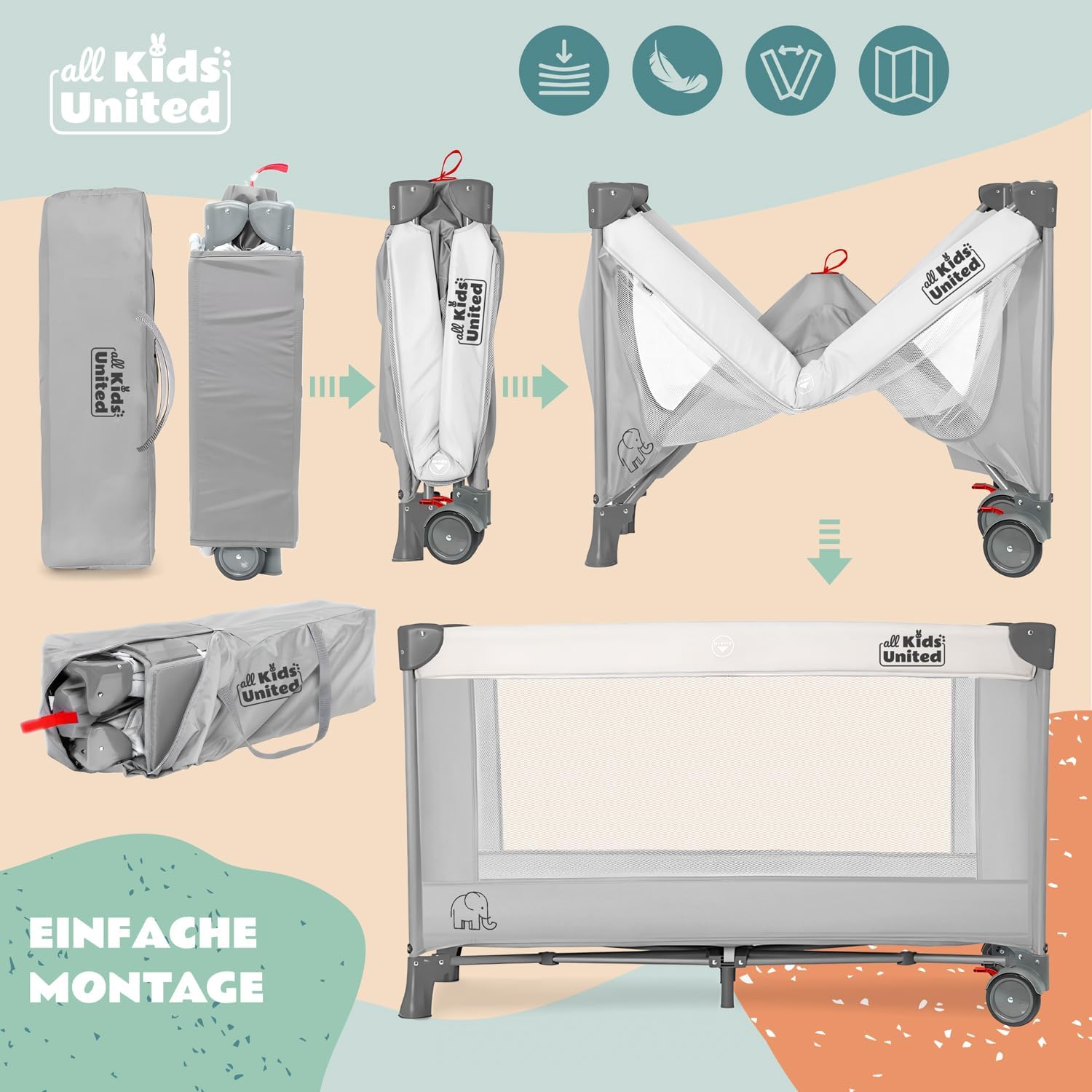 Thumbnail 2 de Voyage pour bébé Deluxe all Kids United Lit de voyage avec matelas à langer et mobile électronique (gris)