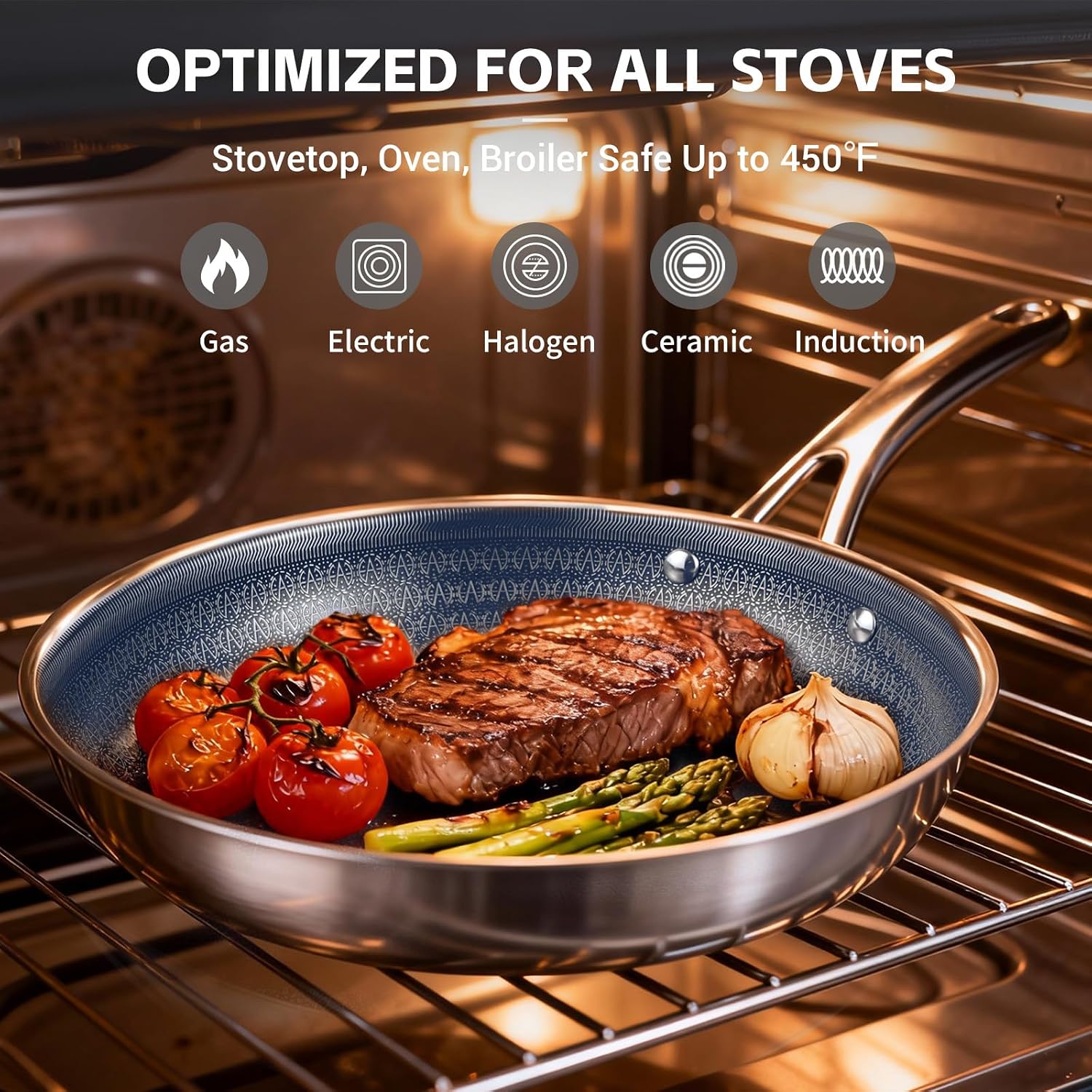 Detalle de Ammeloo Hybrid 17-Piece Tri-Ply Stainless Steel Cookware Set: Induction-Ready, Nonstick, and Dishwasher Safe