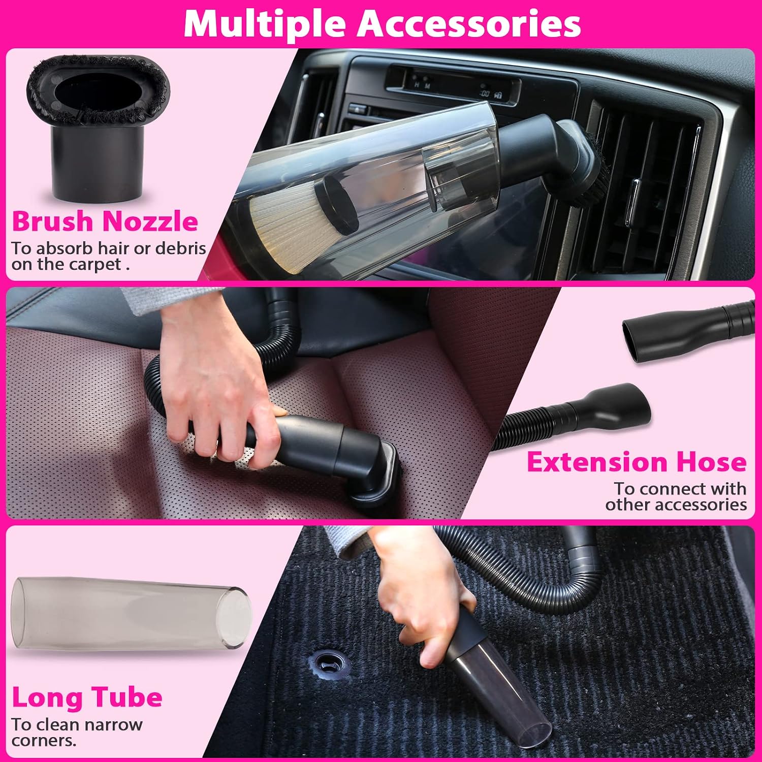 Thumbnail 2 de THINKWORK Car Detailing Kit Interior Cleaner with 8000PA Cordless Pink Handheld Vacuum