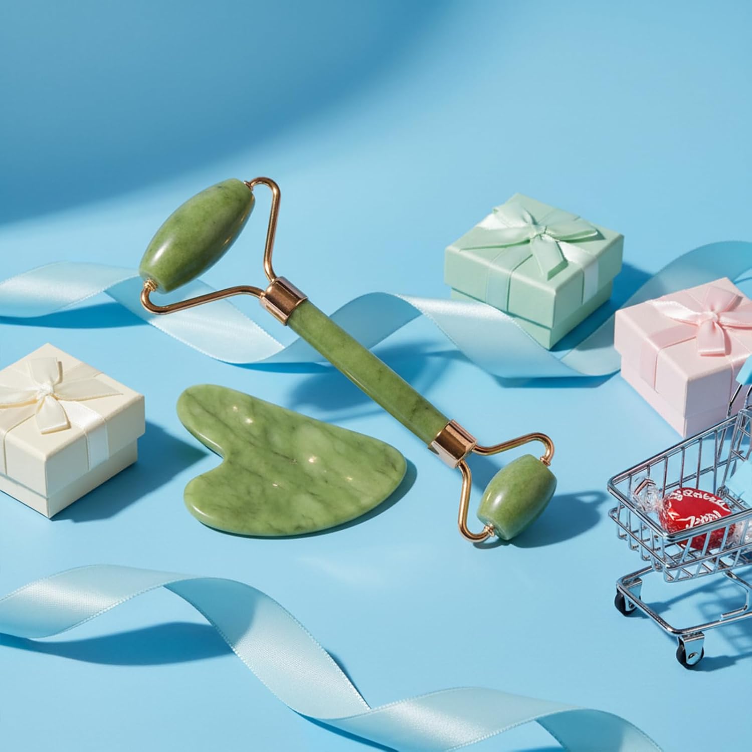 Detalle 2 de BAIMEI IcyMe Natural Jade Gua Sha & Face Roller Set