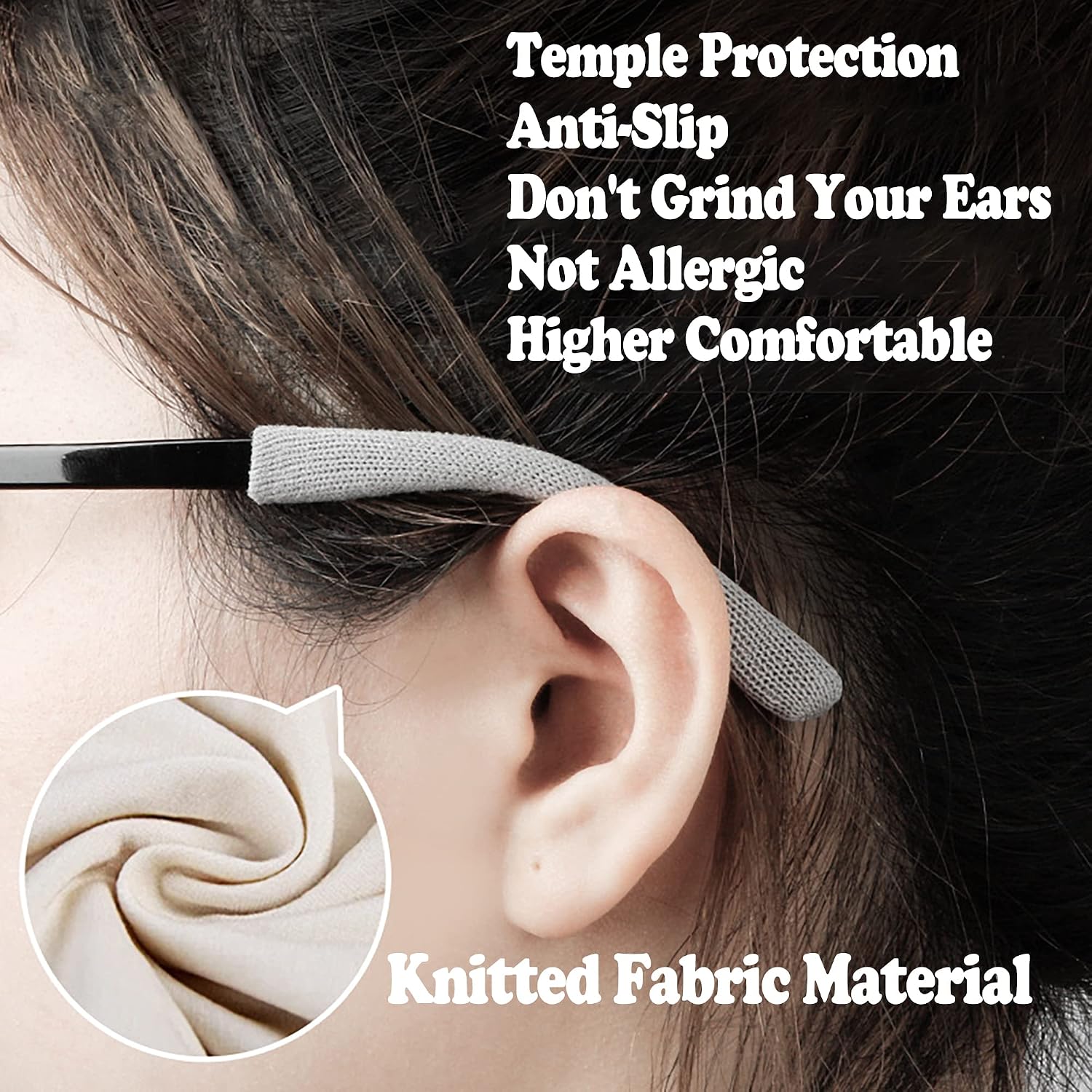 Thumbnail 6 de Omnful Brown Cotton Eyeglass Temple Sleeves, Anti-Slip Ear Cushions, 2 Pairs