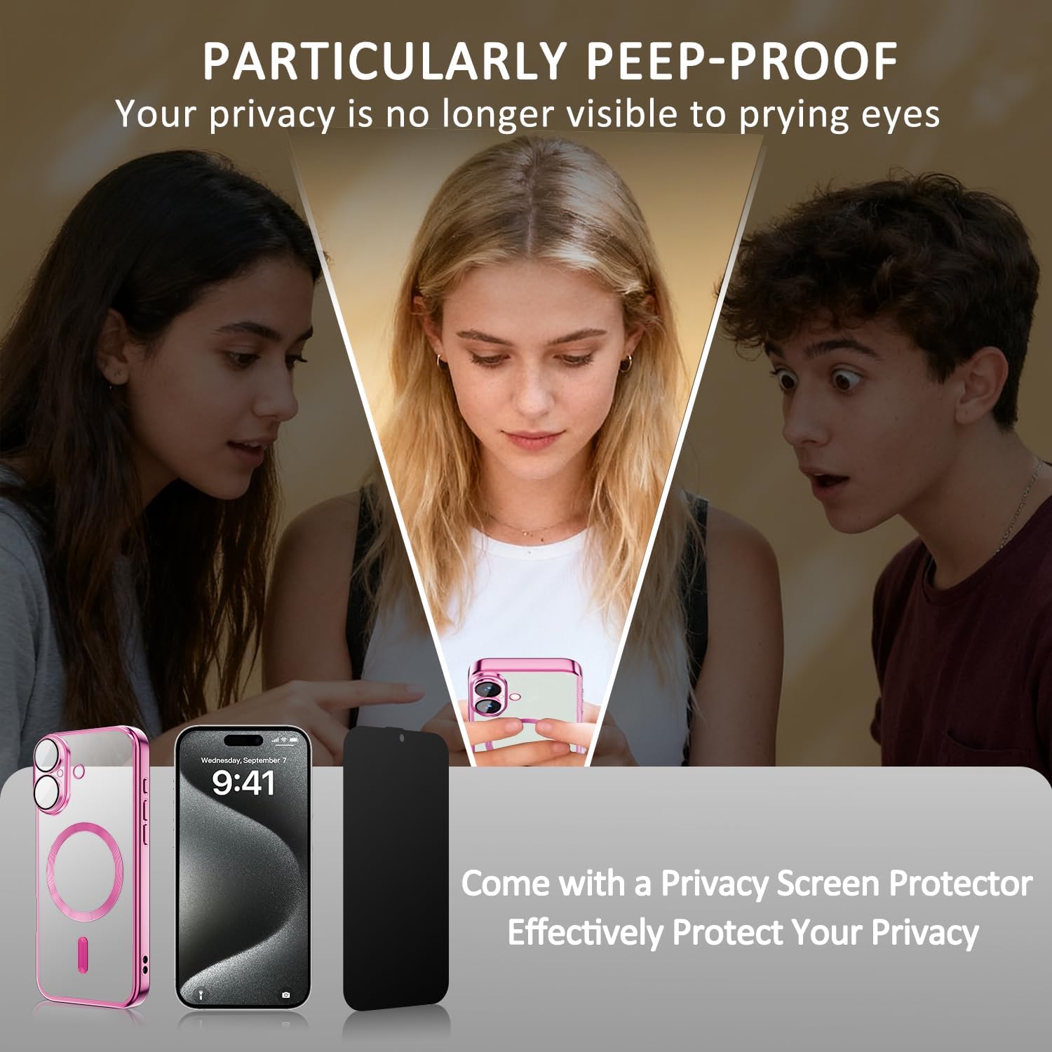 Detalle de Misscase Magnetic for iPhone 17 Clear Case with Privacy Screen Protector and Camera Lens Protector