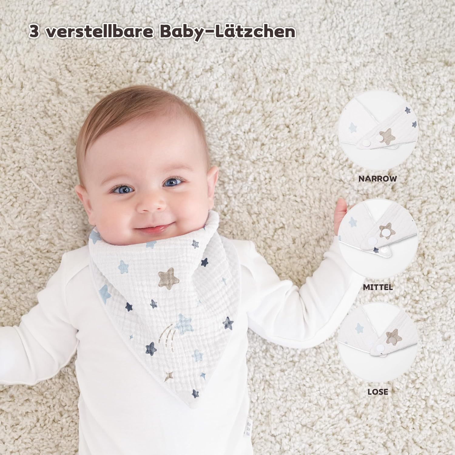 Thumbnail 1 de Susurration 10er Set Baby-Dreieckstücher aus Musselin – verstellbares Sabberlätzchen für Jungen & Mädchen