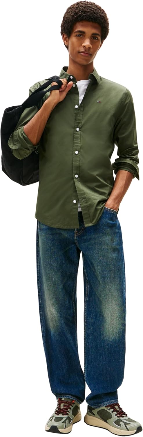 Detalle 2 de Tommy Jeans Camisa hombre XS Verde 70% algodón
