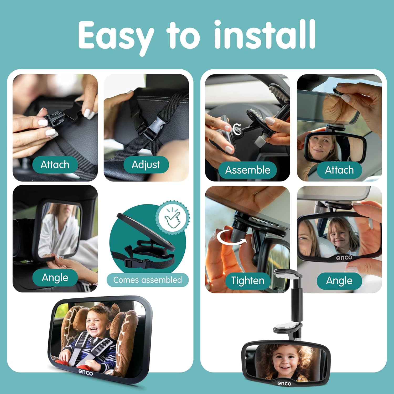 Thumbnail 6 de Onco Baby Car Mirror Bundle (Rear & Forward Facing) – 100% Shatterproof, Shakeproof Clip-On Mirrors