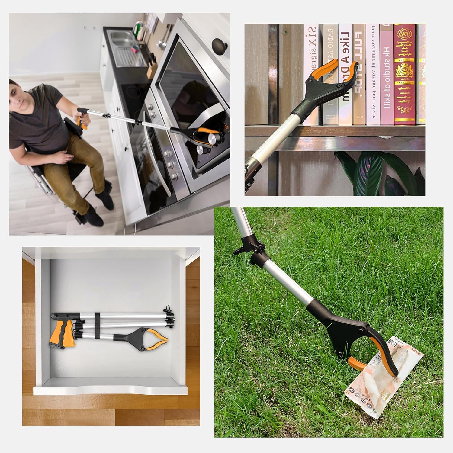 Thumbnail 5 de YAUNGEL Greifzange für Senioren, faltbar 108 cm mit 360° Drehkopf und Magnet (orange)
