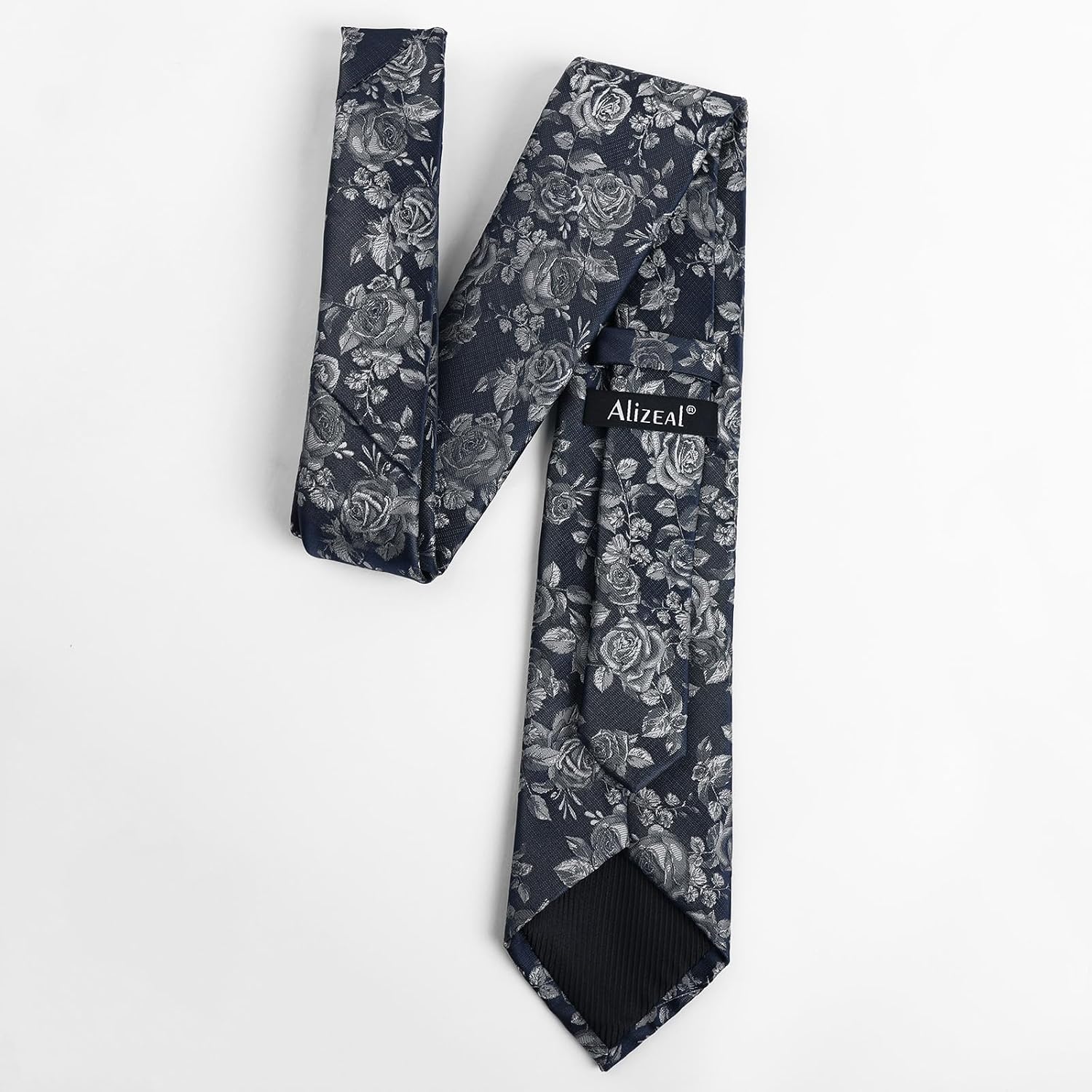 Detalle de Alizeal Floral Necktie and Hanky Set for Men – Lightweight Polyester with Matching Pocket Square