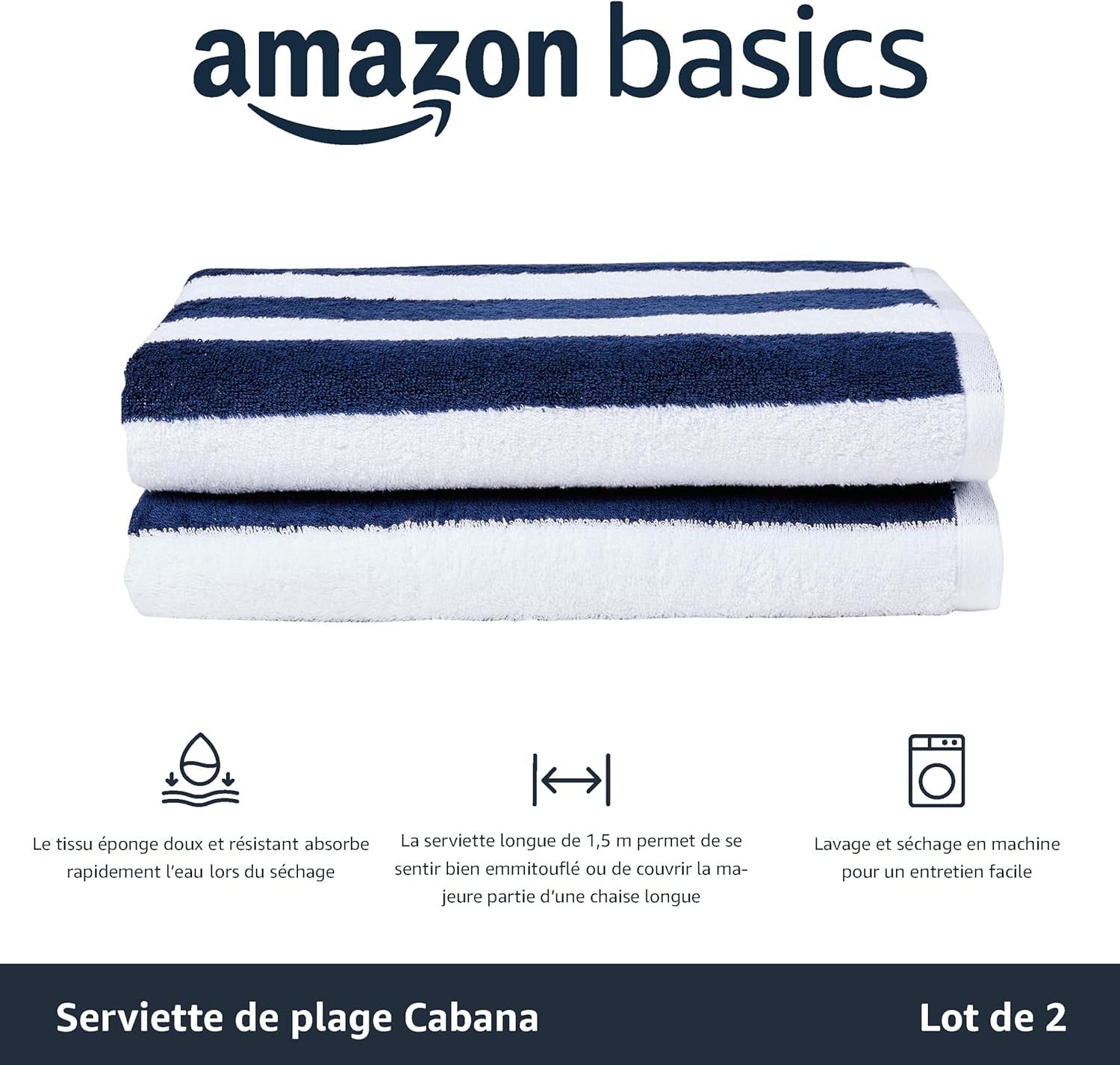 Detalle 2 de Amazon Basics Serviette plage 76x152 cm 🏖