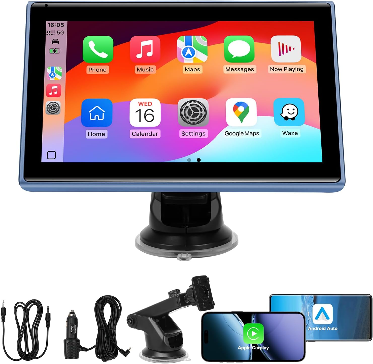 Thumbnail 6 de 7-Inch Portable Wireless CarPlay Screen for Car – Wireless CarPlay/Android Auto, HD Touch Display with GPS, Voice Control, and Mirror Link
