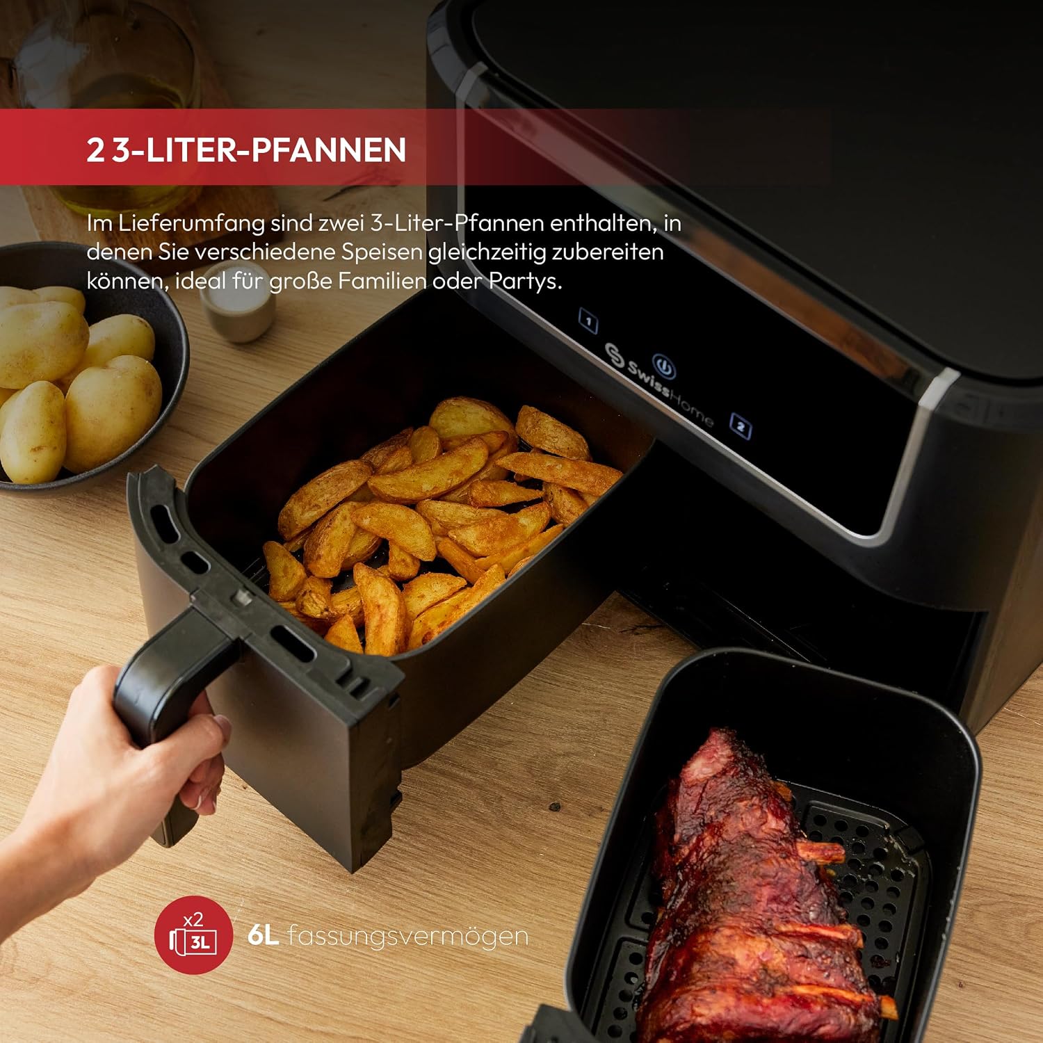 Detalle 2 de Z SwissHome DARK - Freidora de Aire 2100W 🍳 ¡Cocina Fácil!