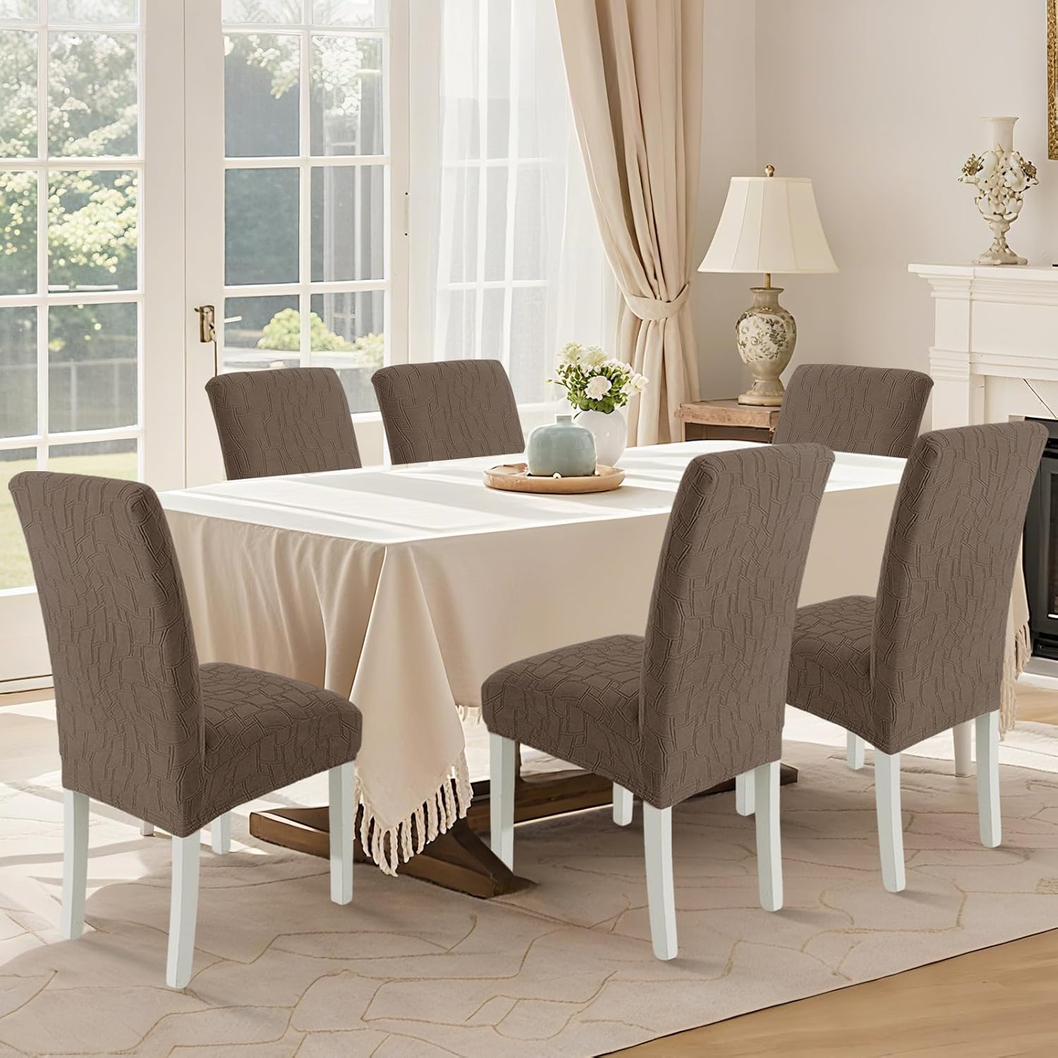 Thumbnail 1 de Ystyle housse de chaise extensible 6 pièces marron – protection lavable et amovible