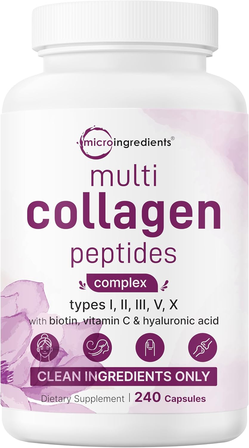 Detalle de Micro Ingredients Multi Collagen Peptides, 240 Capsules with Types I, II, III, V & X