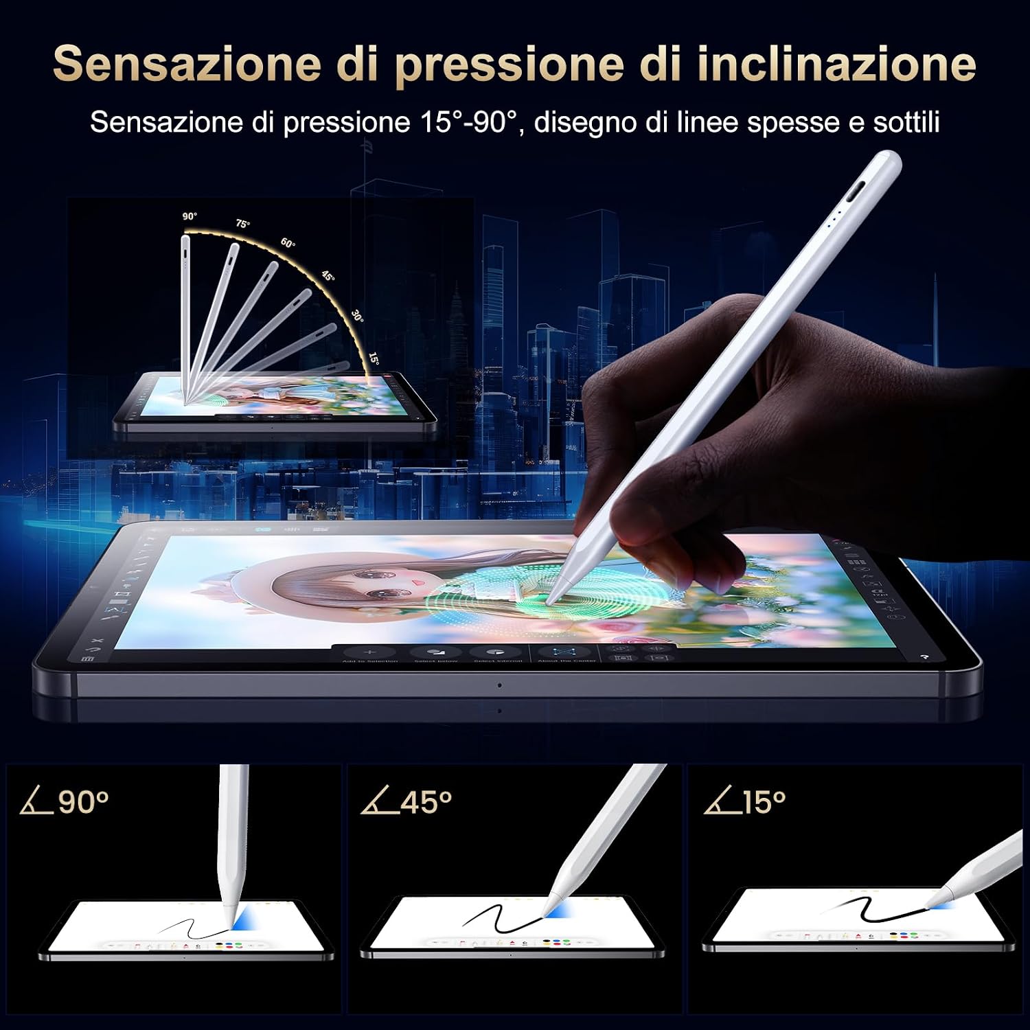 Detalle de BAZO Penna Compatibile per iPad 2018-2026: ricarica rapida, palm rejection e inclinazione - compatibilità ampia
