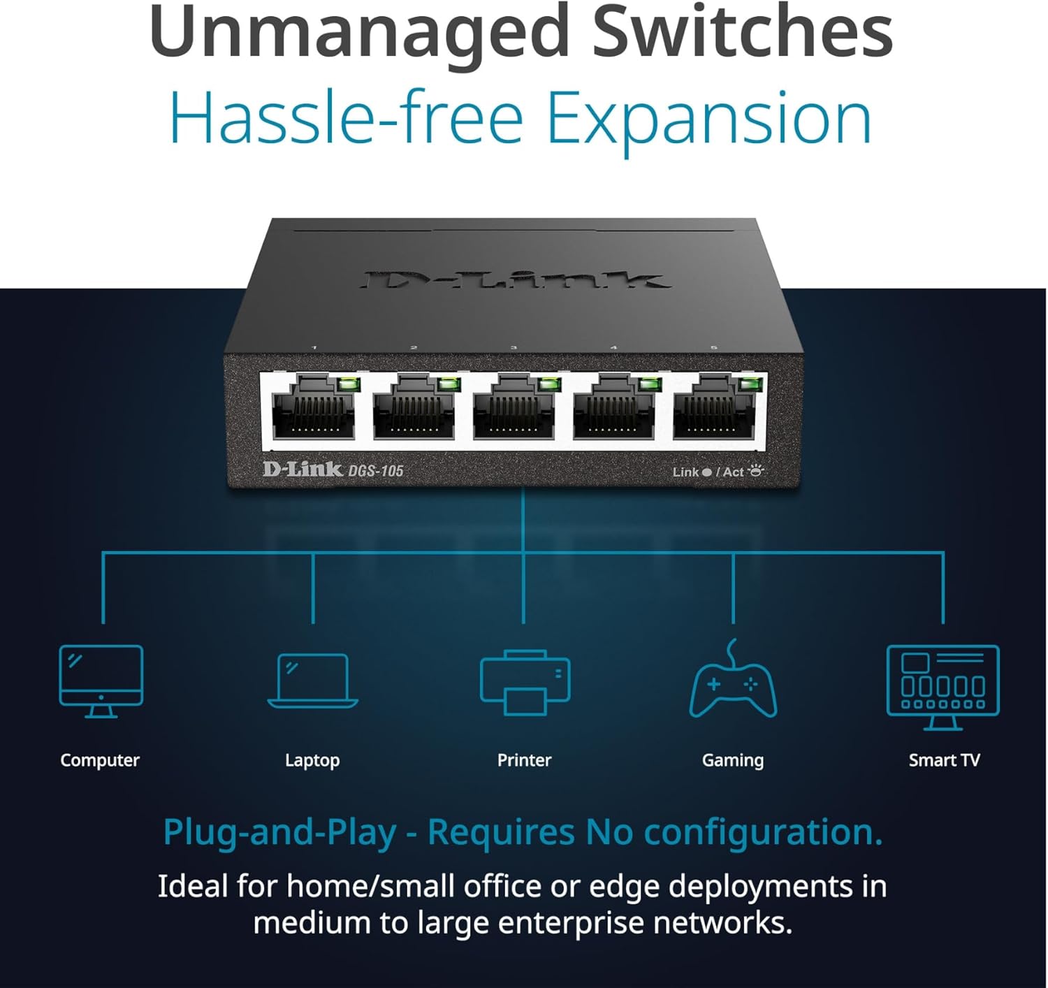 Thumbnail 3 de D-Link DGS-105 : switch Gigabit 5 ports RJ-45 métalliques pour petit réseau (small/home office)