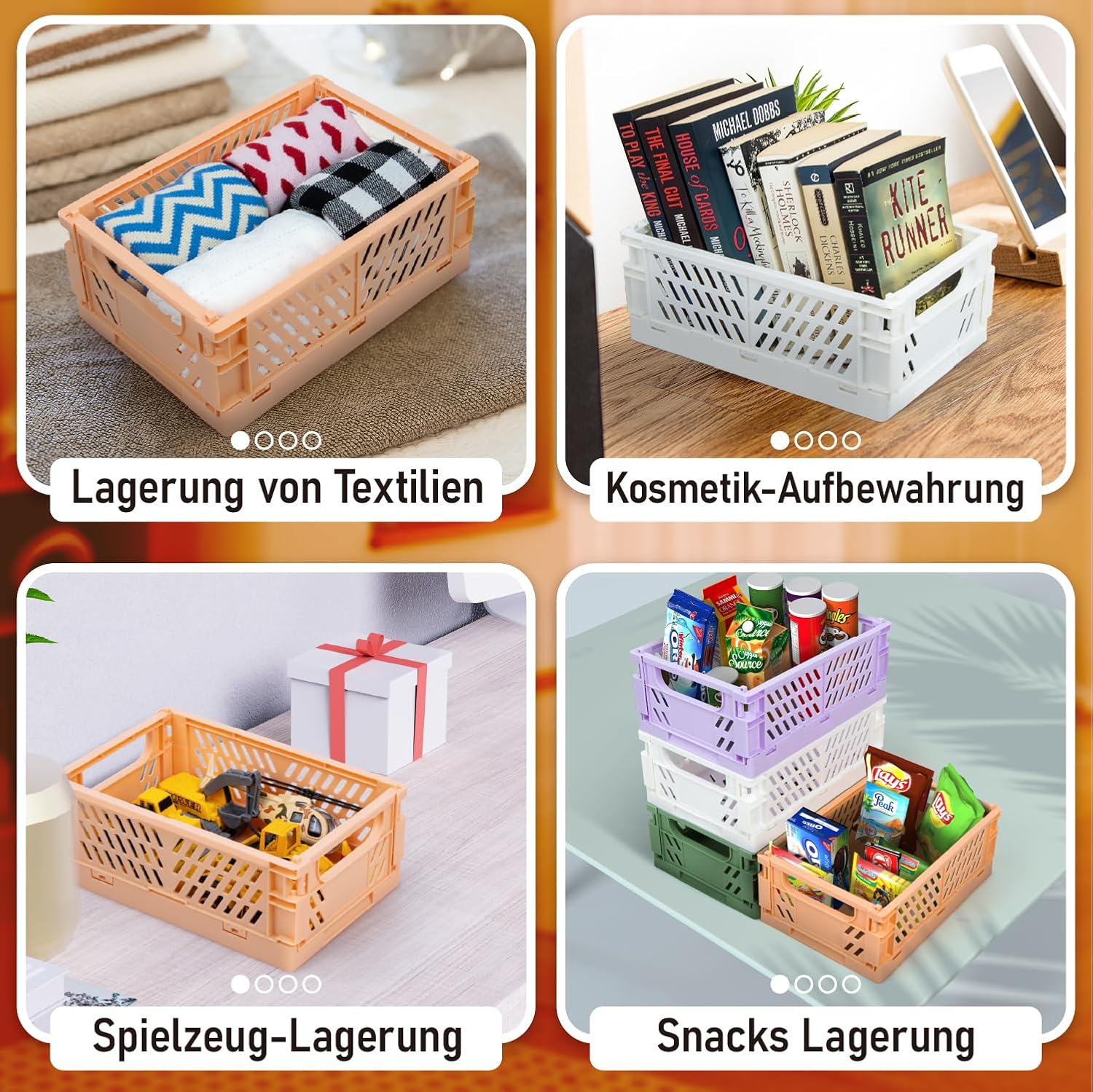 Detalle 1 de iHomara vikbara förvaringskorgar, 4-pack i PP-plast, 25 × 16 × 10 cm