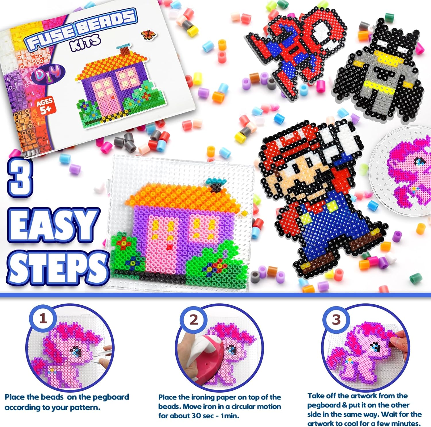 Thumbnail 4 de FunzBo Bügelperlen Set XXL mit 31.000 Teilen, 48 Farben (5 mm) – Komplettset mit Zubehör, Platten & Aufbewahrungsbox