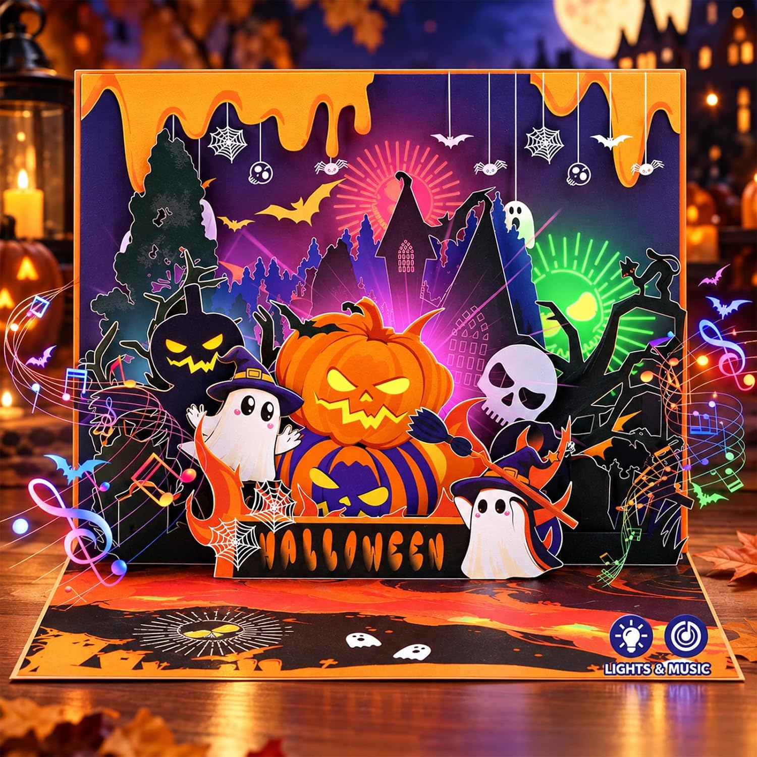 Detalle de FaCraft Musical Halloween Pop-Up Card with Synchronized Lights and Music