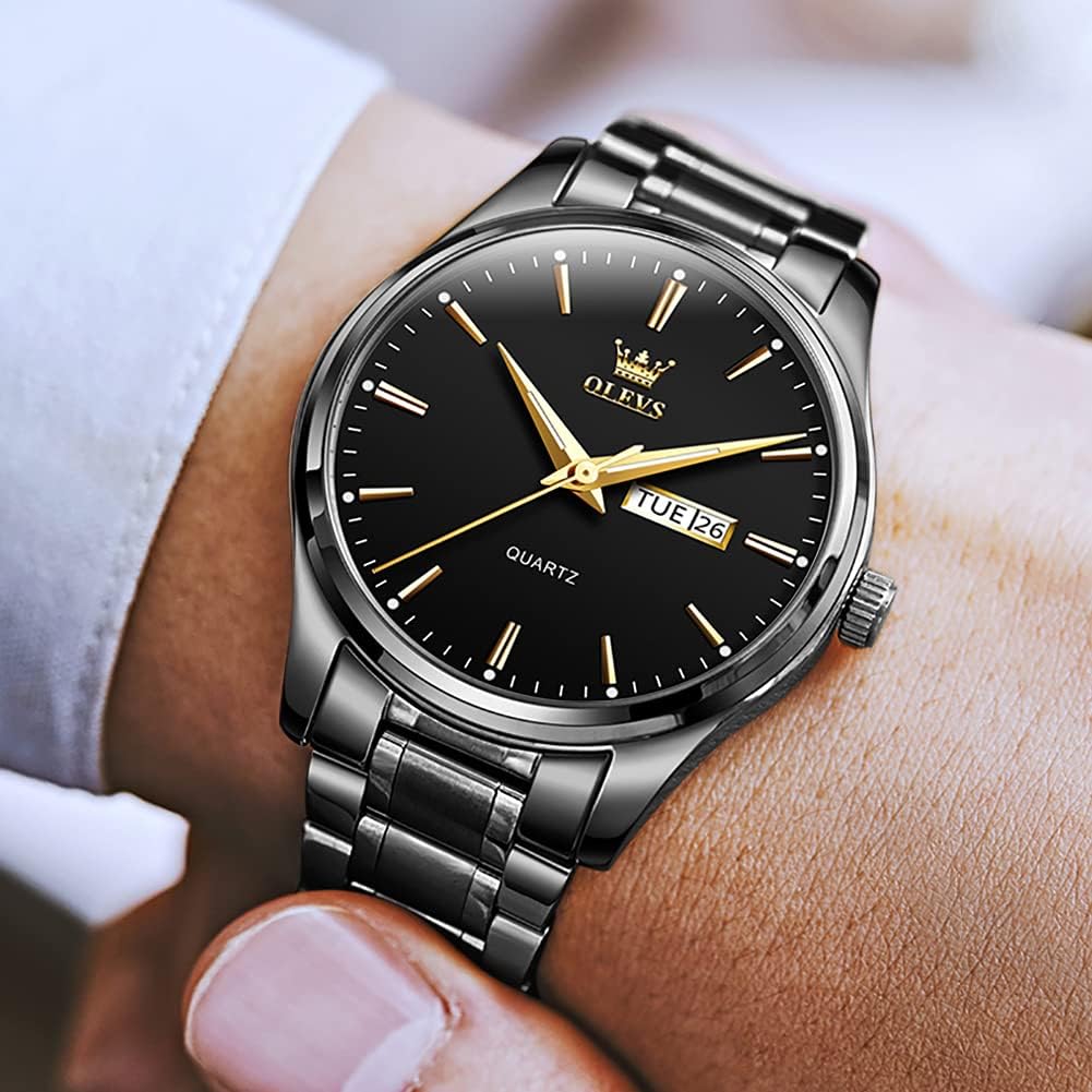Detalle 2 de OLEVS Quarzuhr Gold Schwarz 40 mm Herrenarmbanduhr