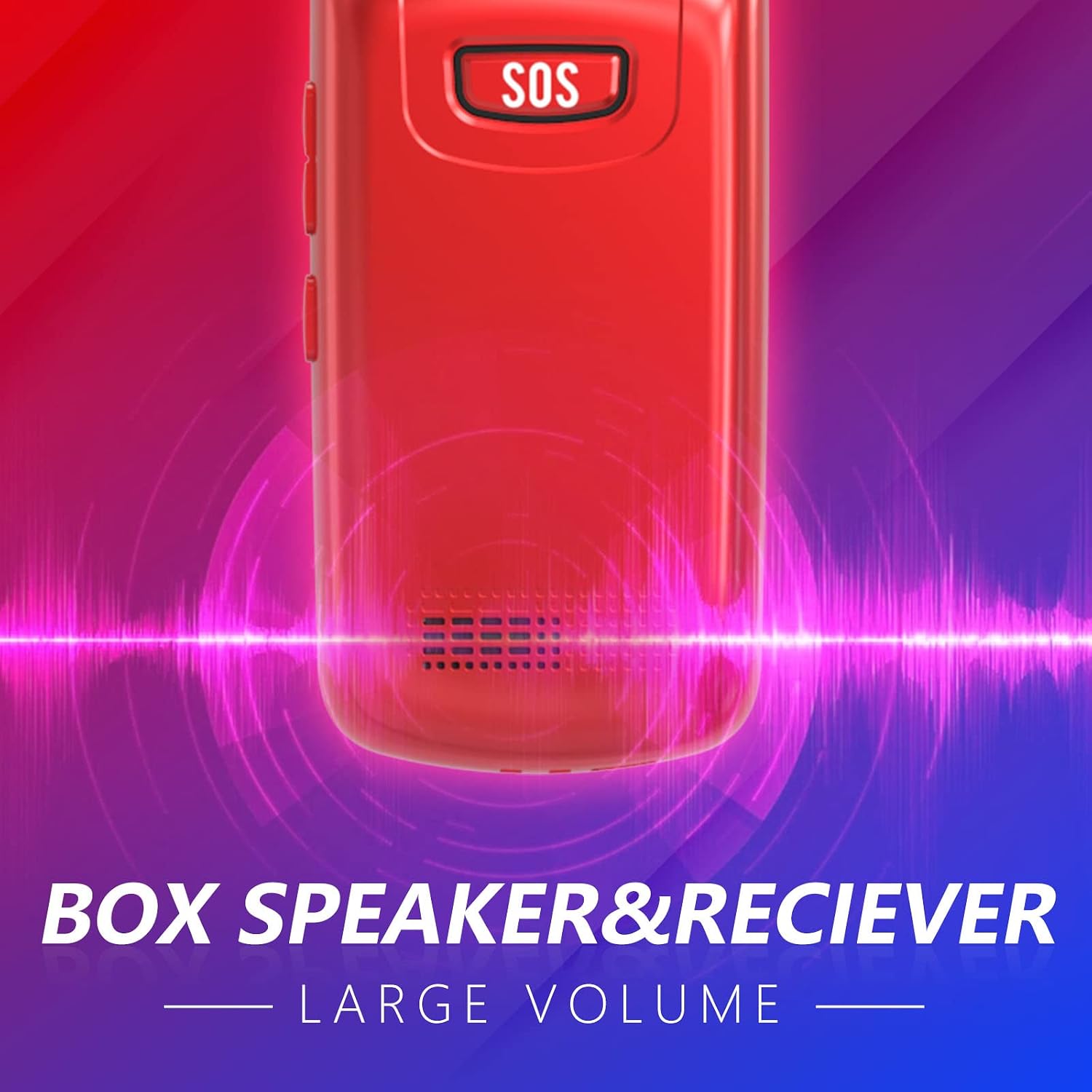 Detalle de CHAKEYAKE G380D Senior flip mobile phone with big buttons, dual-colour displays, SOS and 1000mAh battery (Red)