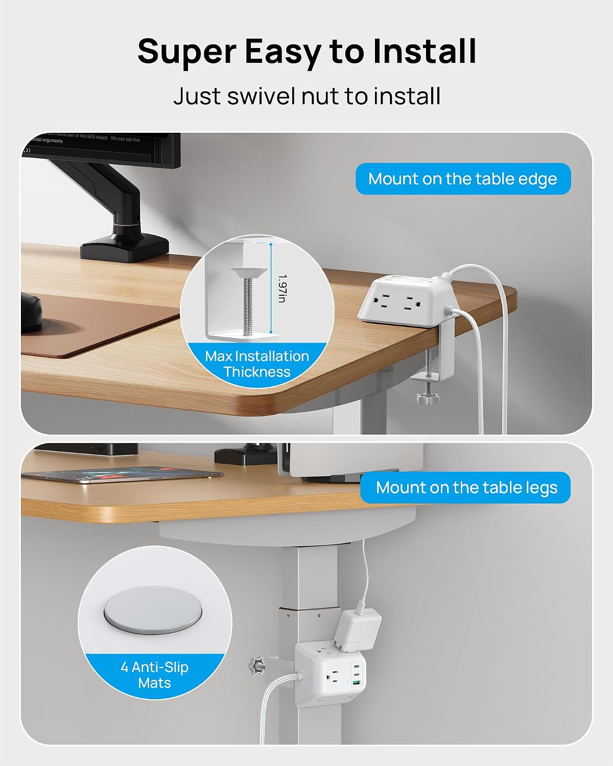 Thumbnail 3 de TROND TD-PS-US16C Desk Clamp Power Bar, 5 Outlets and 3 USB Ports