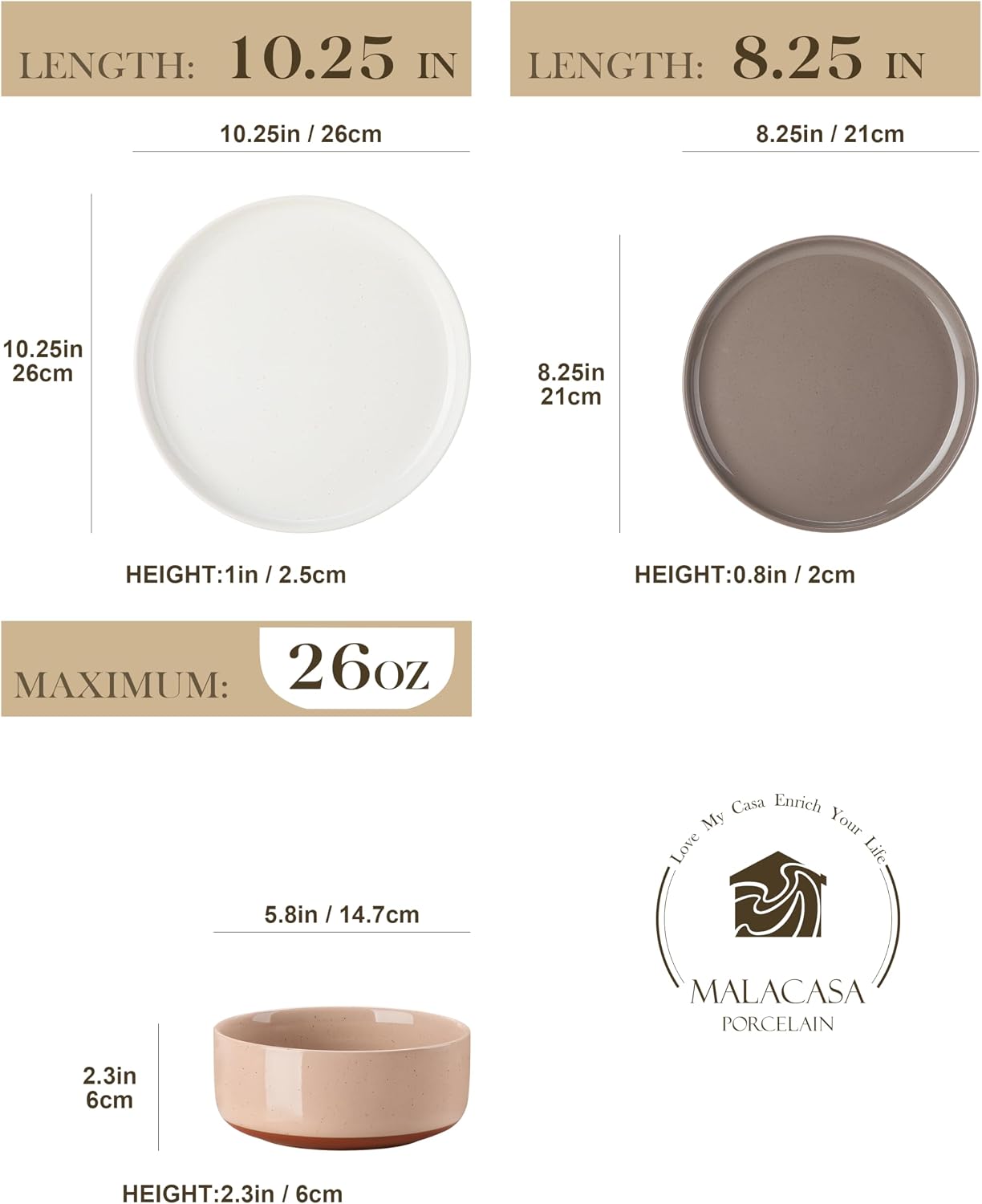 Detalle 2 de MALACASA Tara 12-Piece Stoneware Dinnerware Set for 4: Modern Sesame Speckle Finish