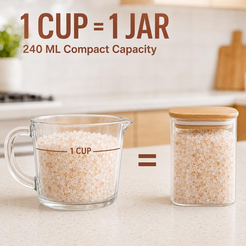Detalle 2 de ComSaf 240 ml Glass Spice Jars, 6 Pack with Bamboo Lids and Labels