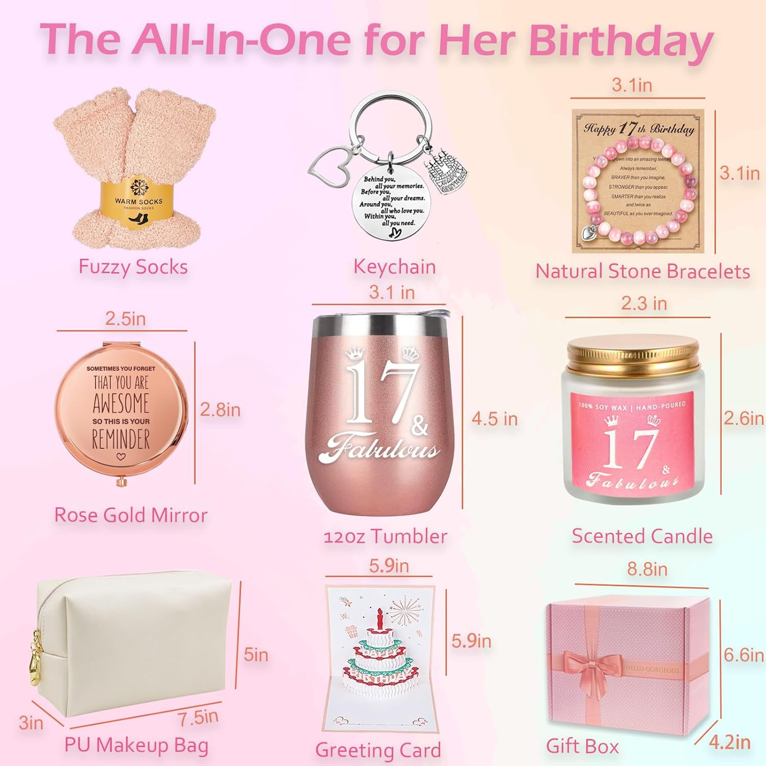 Detalle 2 de Awfrky 17th Birthday Gifts for Girls – A Thoughtful 9‑Piece Gift Box