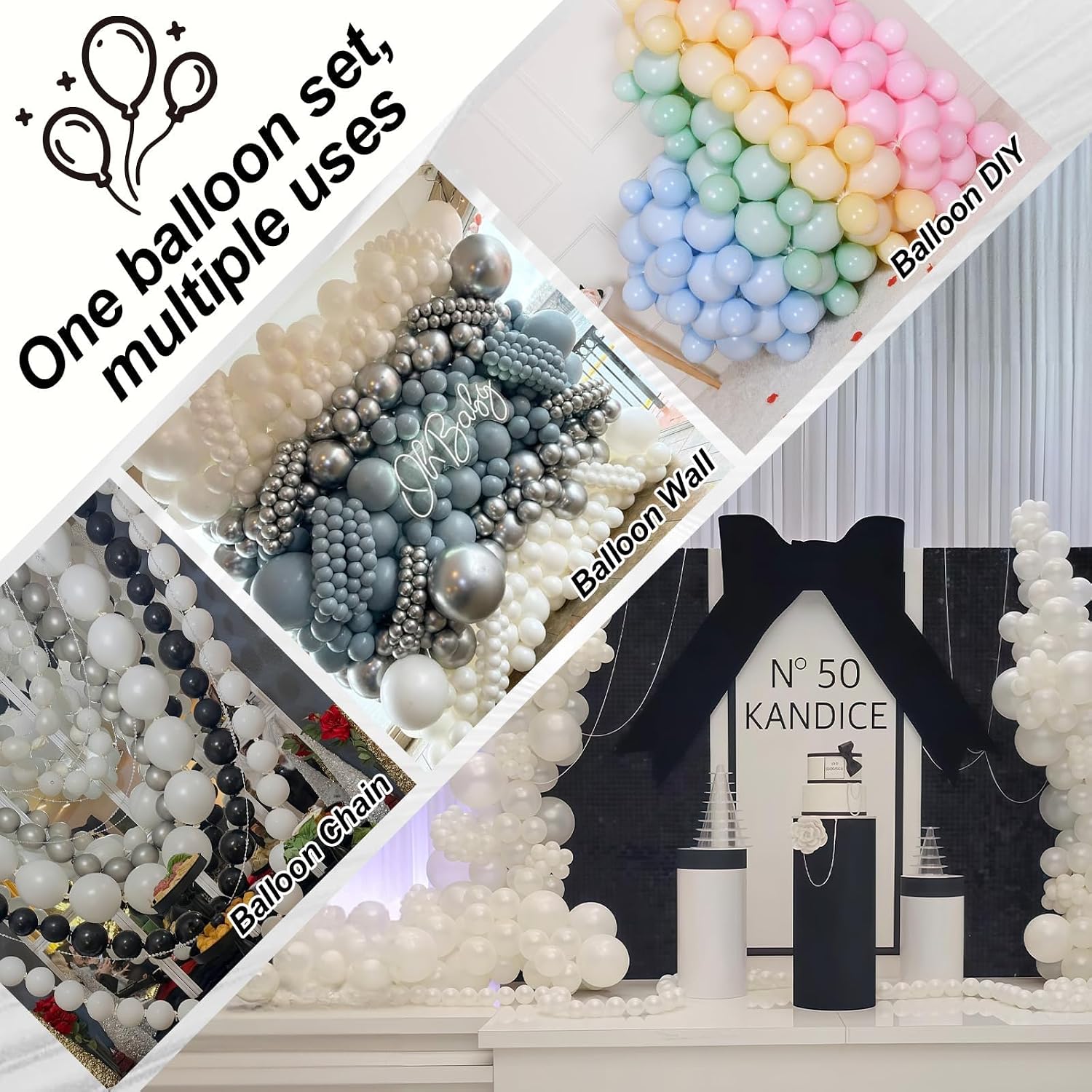 Thumbnail 2 de Pearl White Linking Balloons (100pcs, 6 inch) with Quick Link Tails for Seamless Balloon Walls and Arches