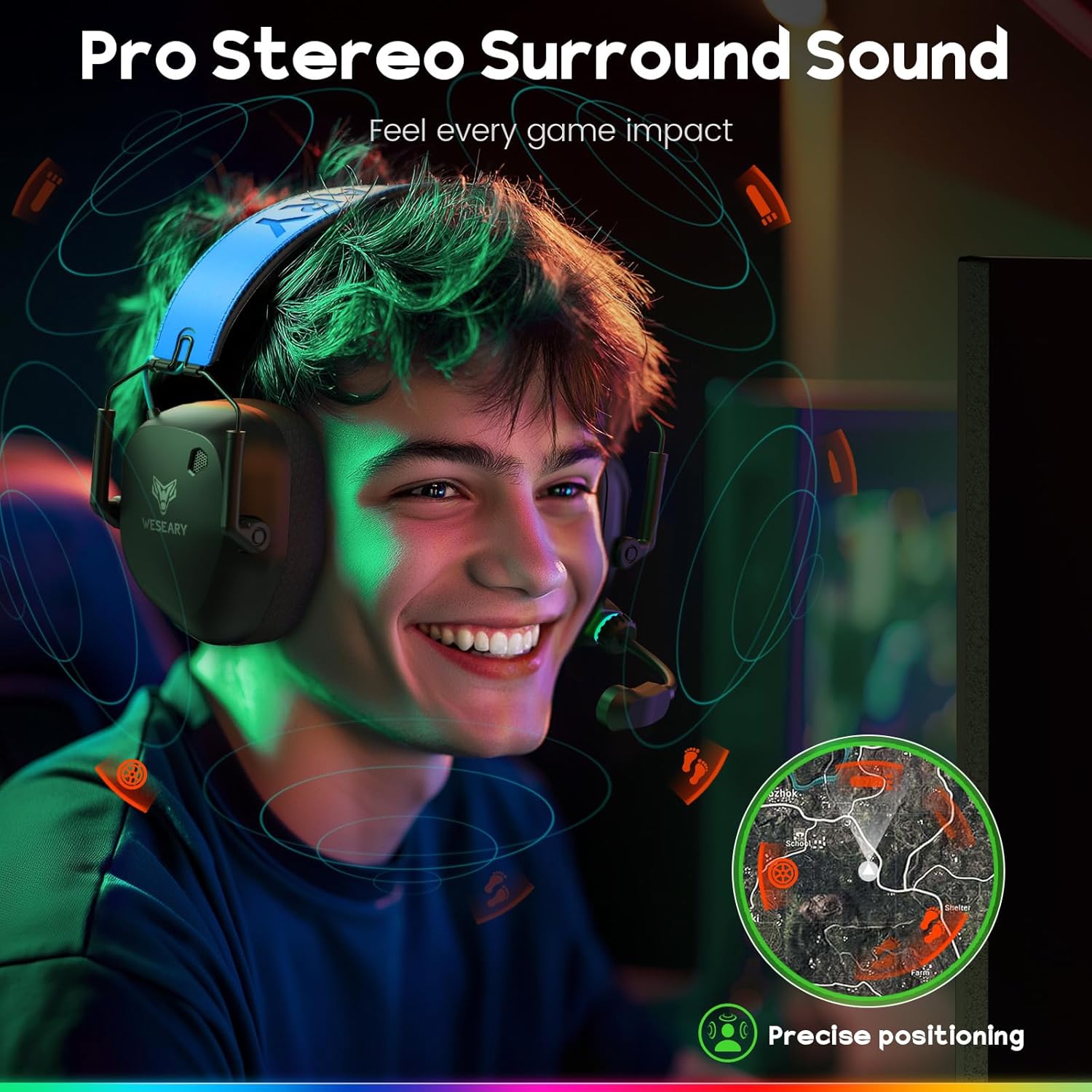 Thumbnail 1 de WESEARY Wireless Gaming Headset for PC, PS5, PS4, Mac, Switch, and Mobile