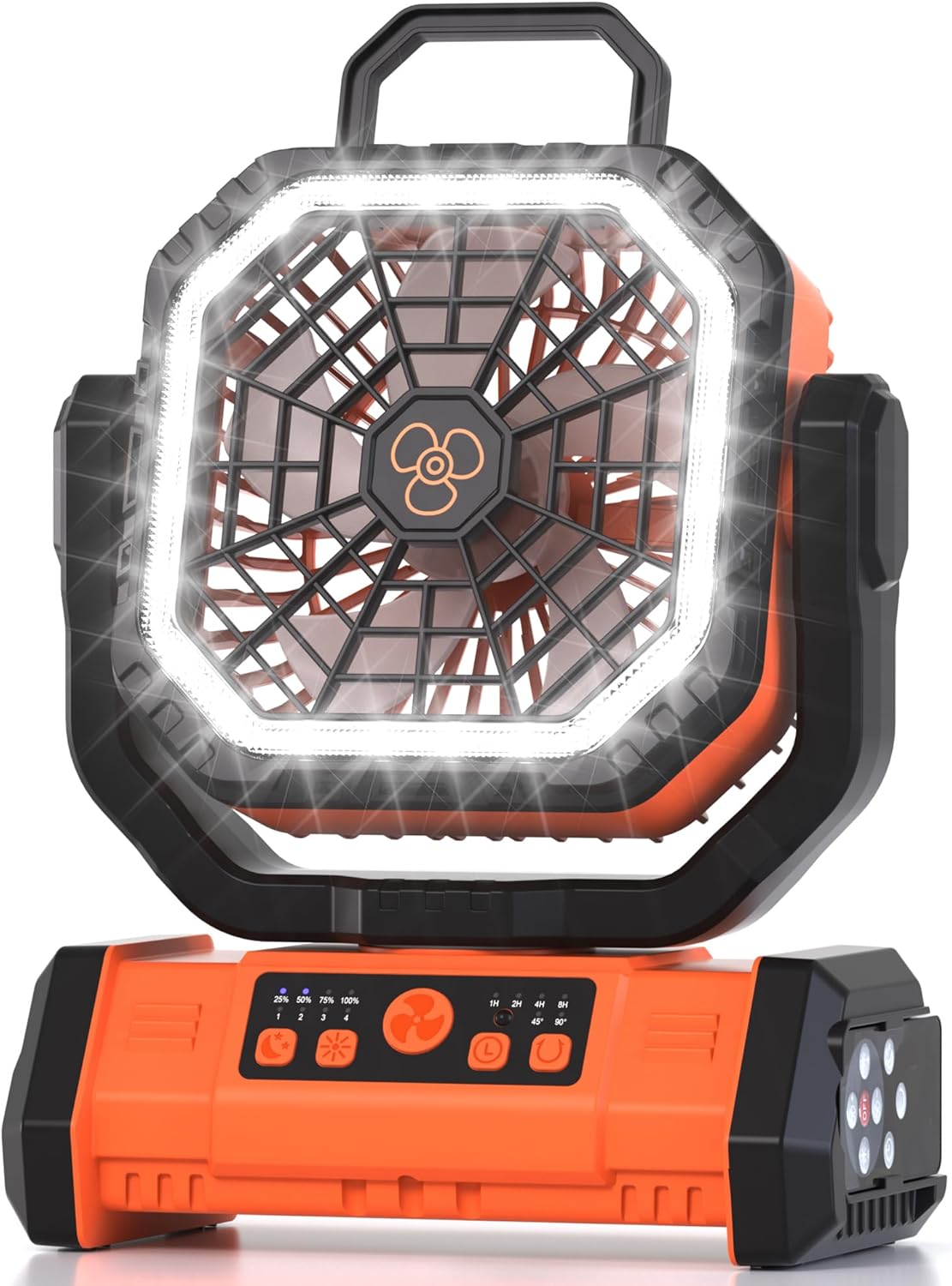 Honesorn Portable Rechargeable Fan 20000mAh with LED Light, Remote, and USB-C Power — Orange