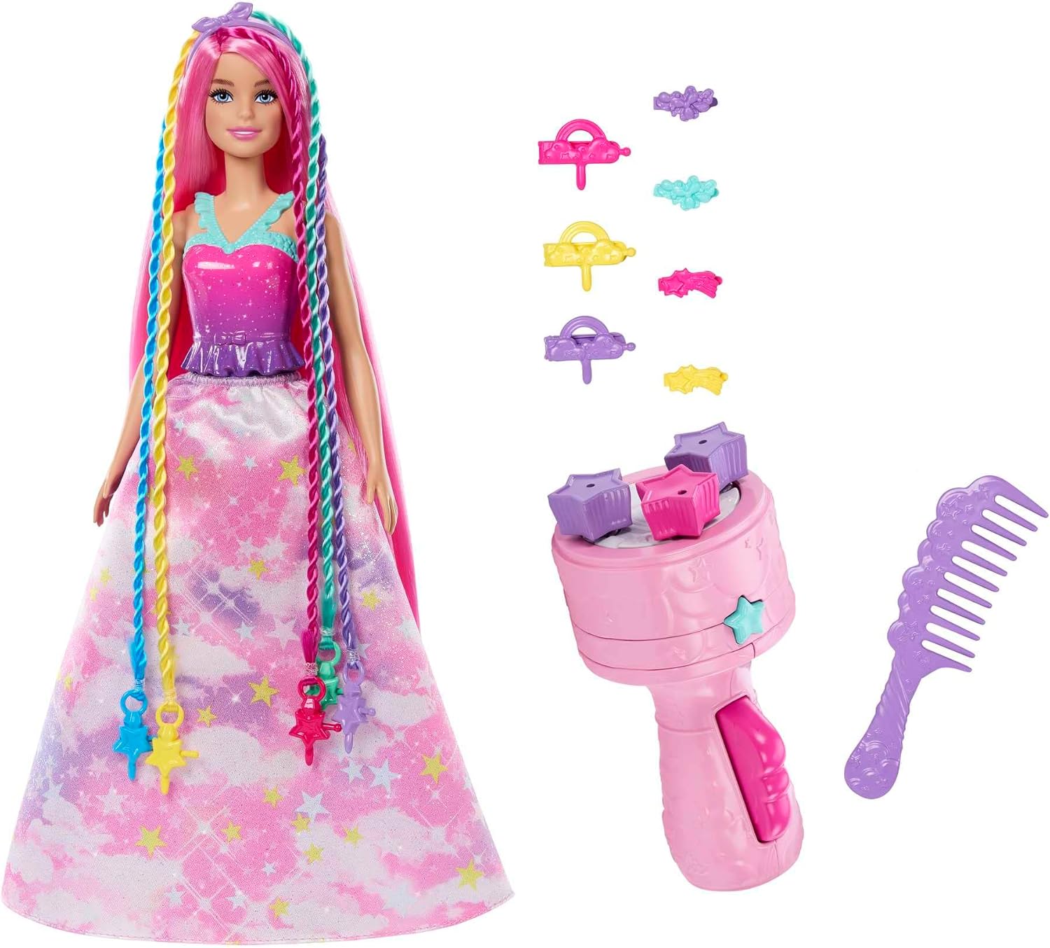 Thumbnail 6 de Barbie Dreamtopia Chioma da Favola: bambola con extension arcobaleno e accessori per lo styling (JCW55)