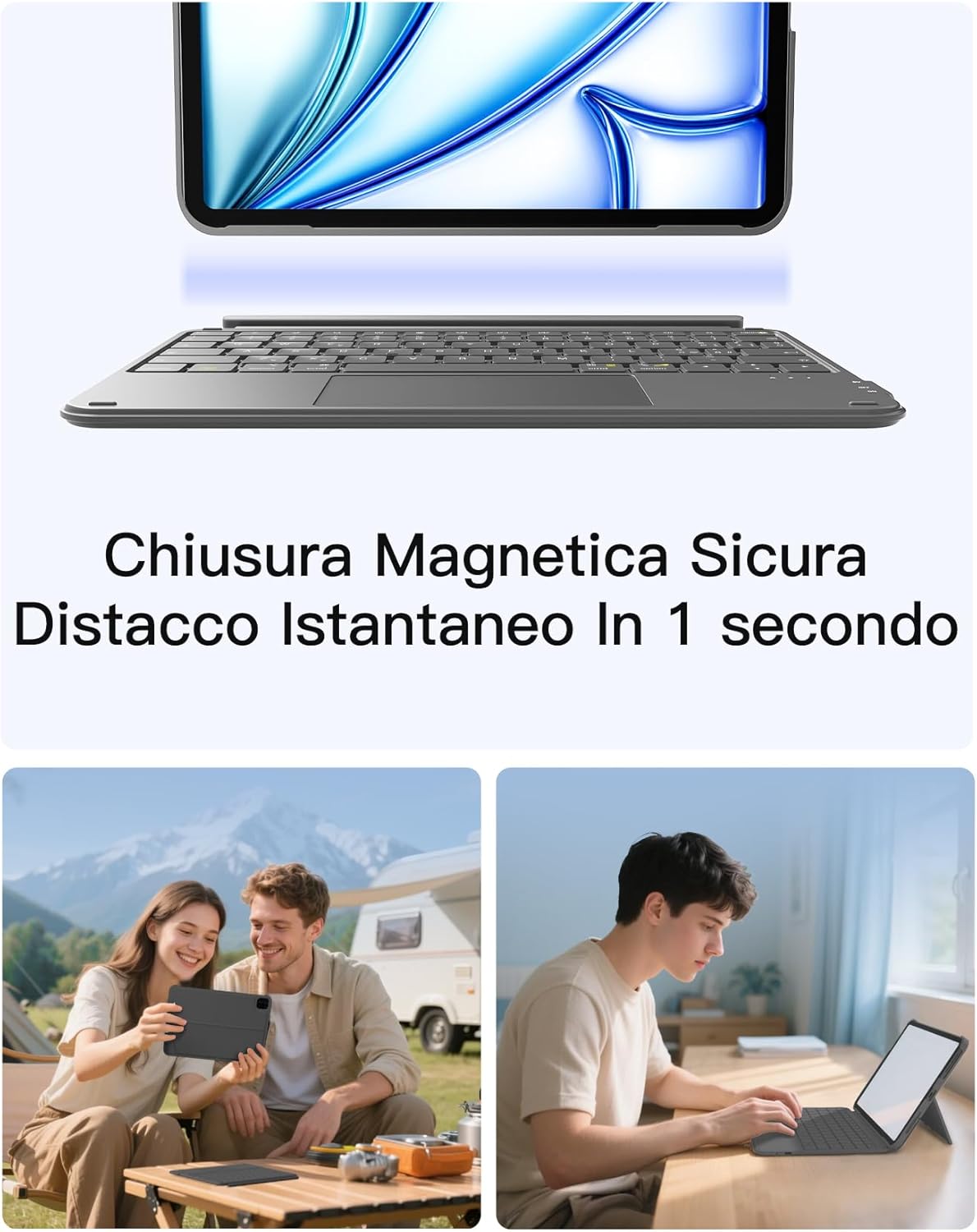 Thumbnail 3 de Custodia con tastiera Inateck per iPad 11ª/10ª gen e iPad Air 11" con touchpad removibile, grigio AceTouch