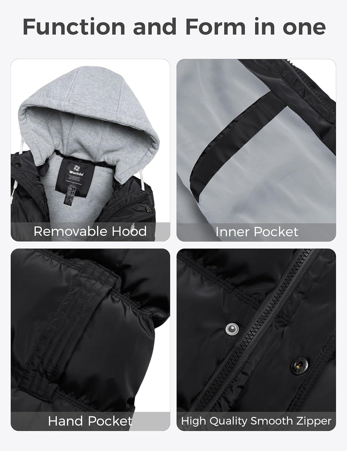 Detalle de Wantdo WT3520 Women's Quilted Puffer Vest with Removable Hood