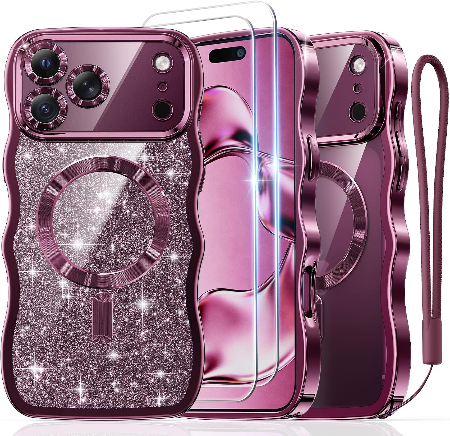 Detalle de Meifigno 3CM328-UK iPhone 18 Pro Max Case, Burgundy, MagSafe, Clear Back