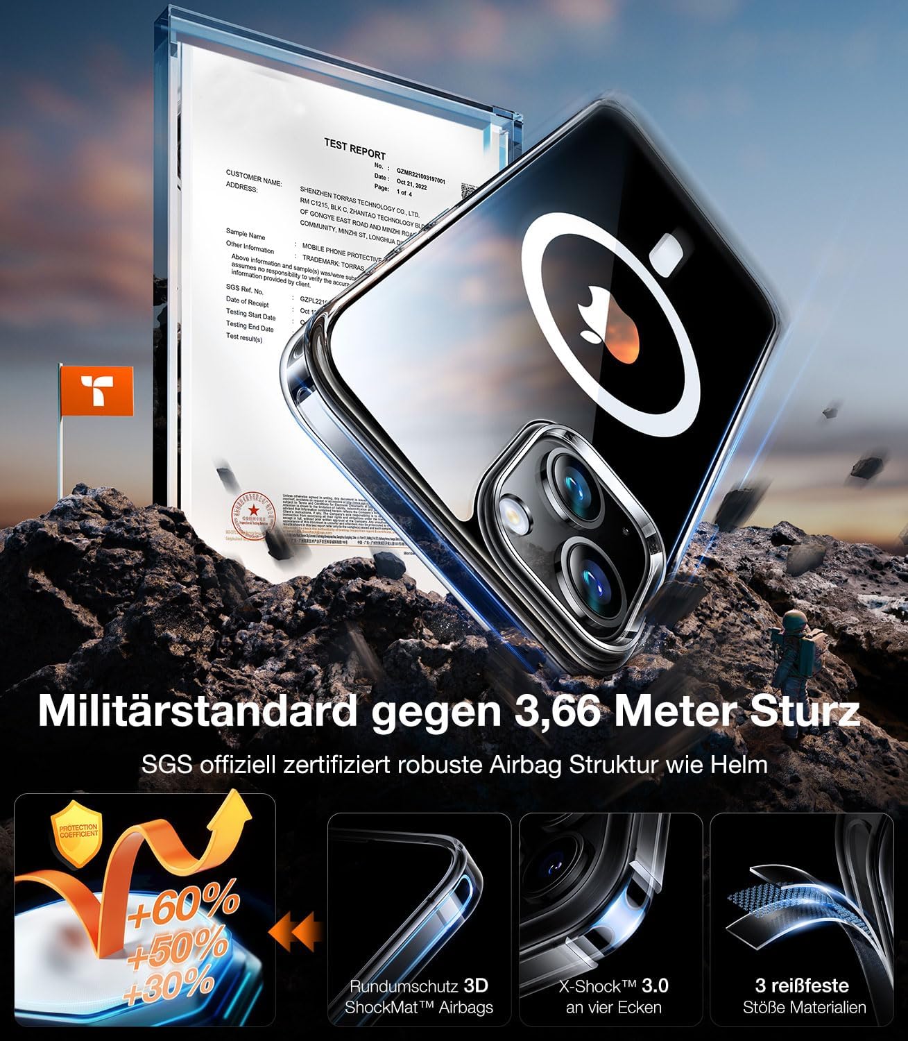 Thumbnail 3 de TORRAS Diamond-Mag Hülle für iPhone 15 mit MagSafe, transparent und kratzfest