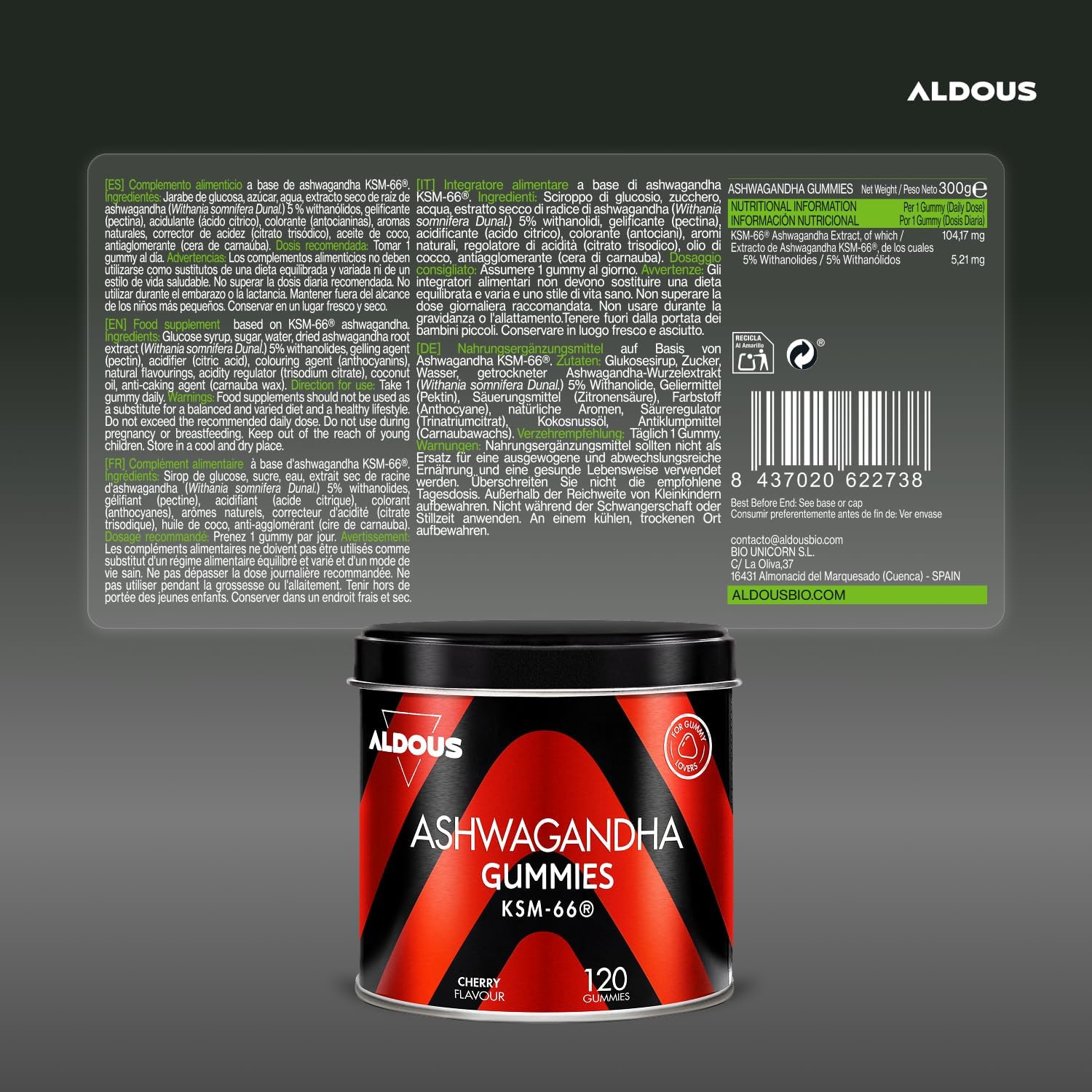 Thumbnail 6 de Aldous Bio Ashwagandha Gominolas - 120 Gummies Sabor Cereza | KSM-66 y Relajación Natural